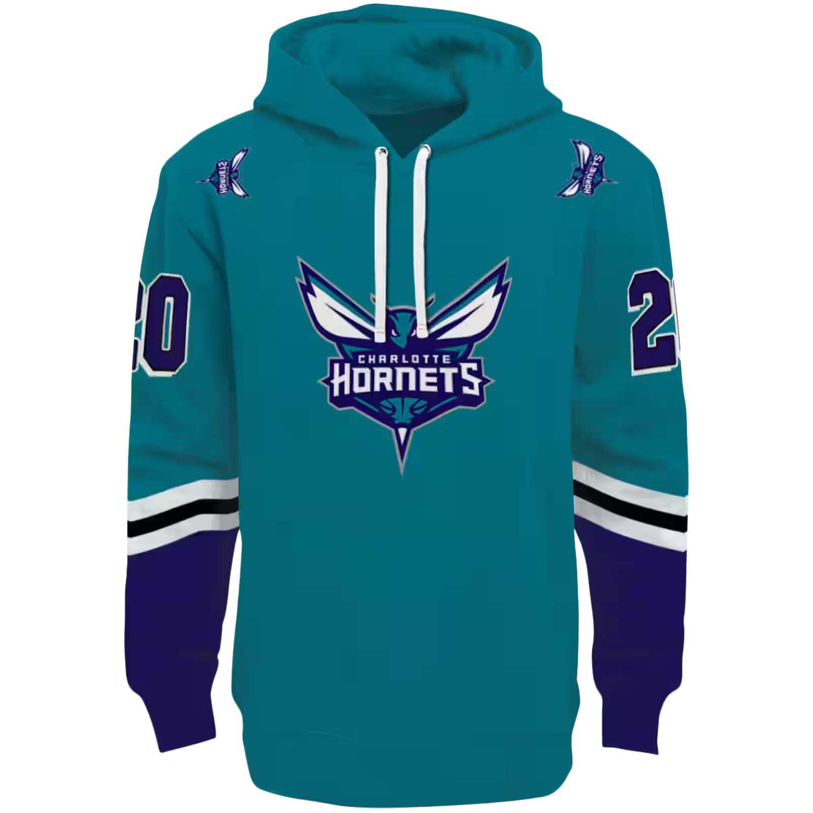 Custom Charlotte Hornets Striped Sleeves Teal Hoodie