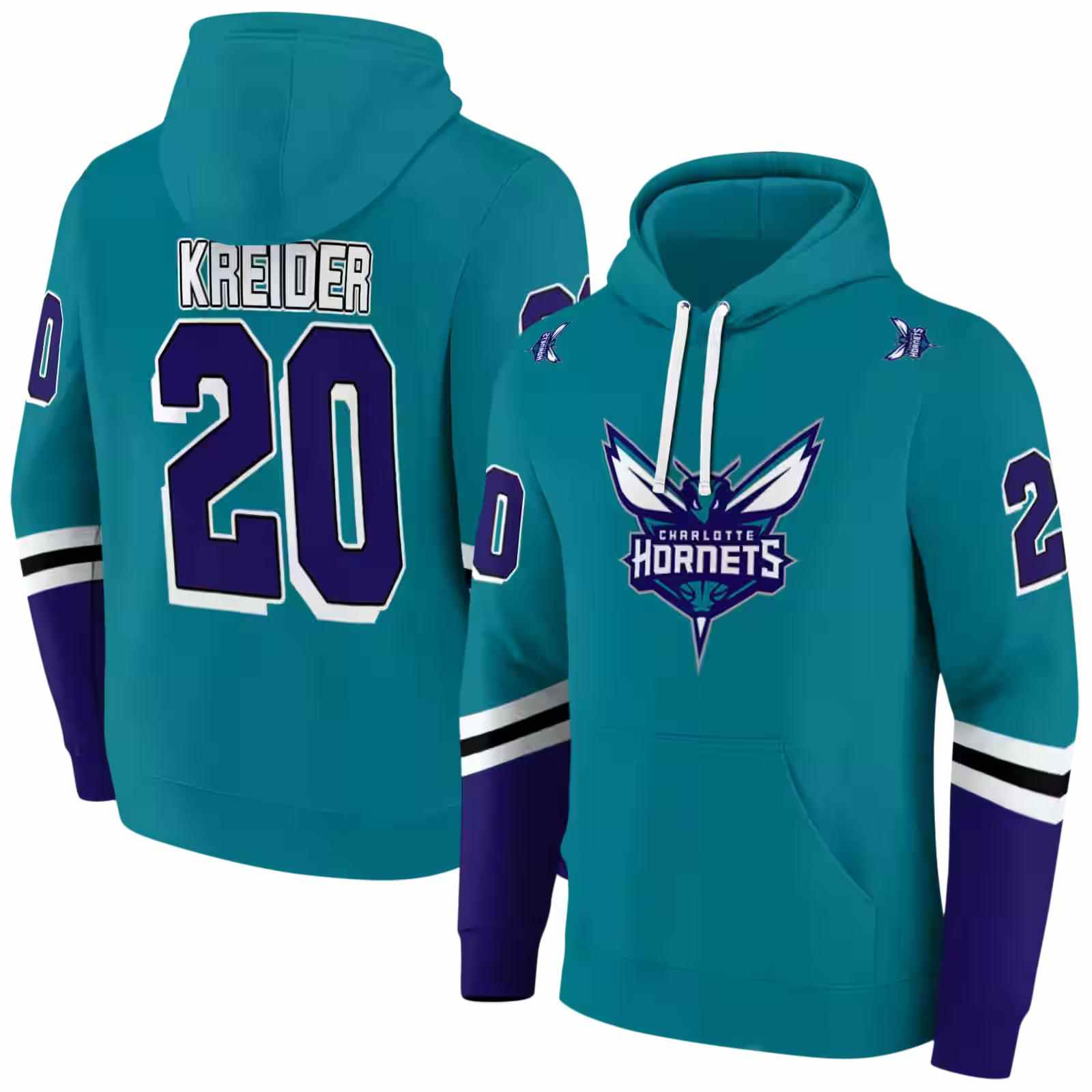 custom charlotte hornets striped sleeves teal hoodie fashion forward