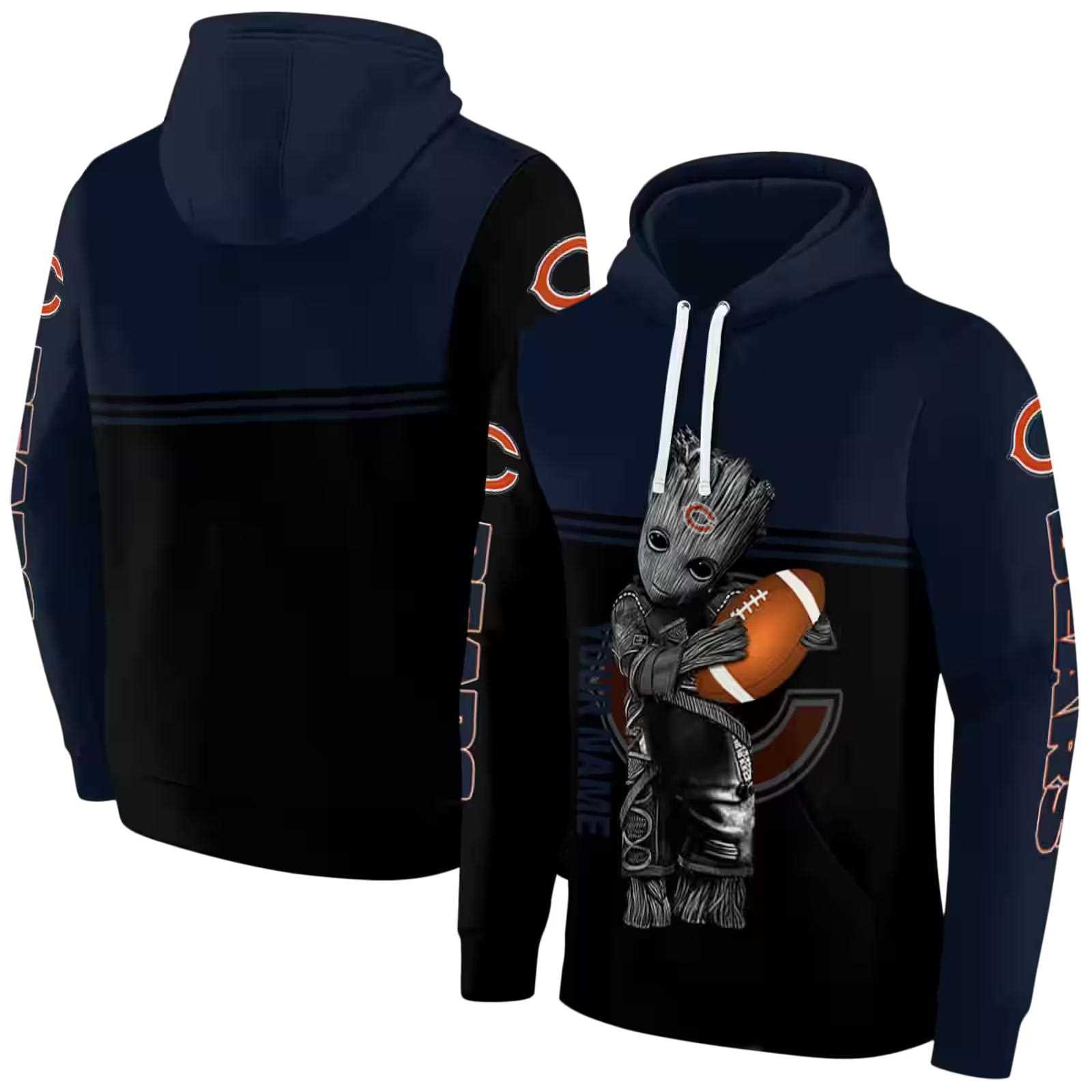 custom chicago bears baby groot blue black hoodie fashion forward