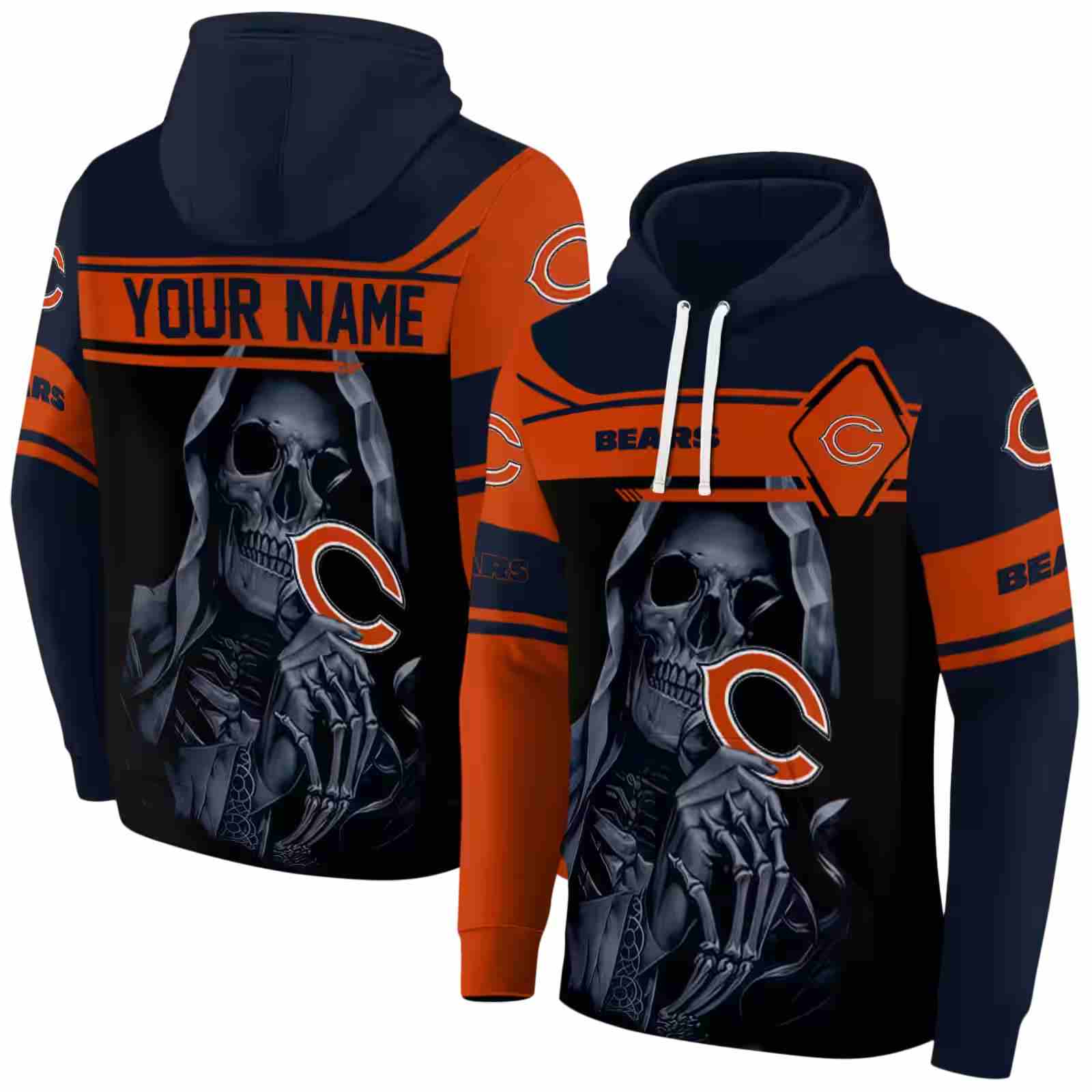 custom chicago bears grim reaper blue black hoodie fashion forward