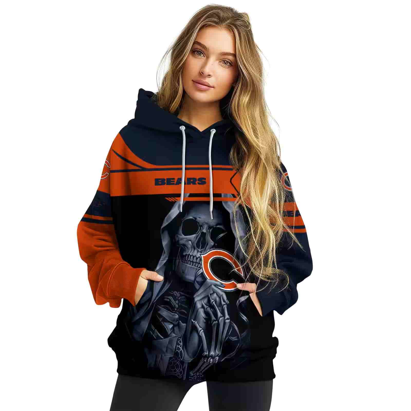 custom chicago bears grim reaper blue black hoodie high quality