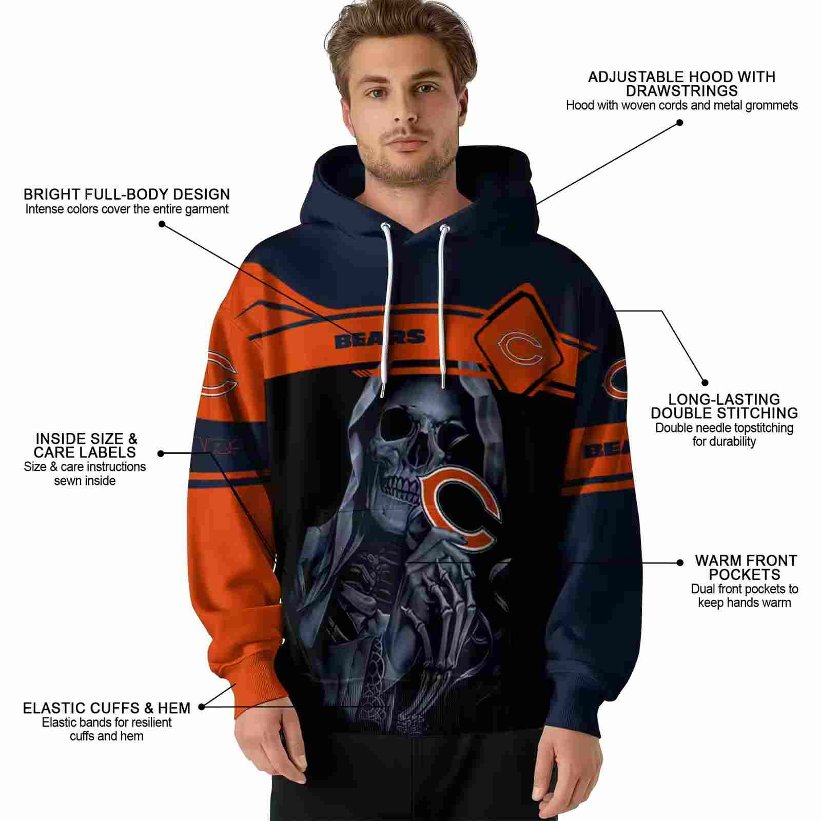 custom chicago bears grim reaper blue black hoodie latest model