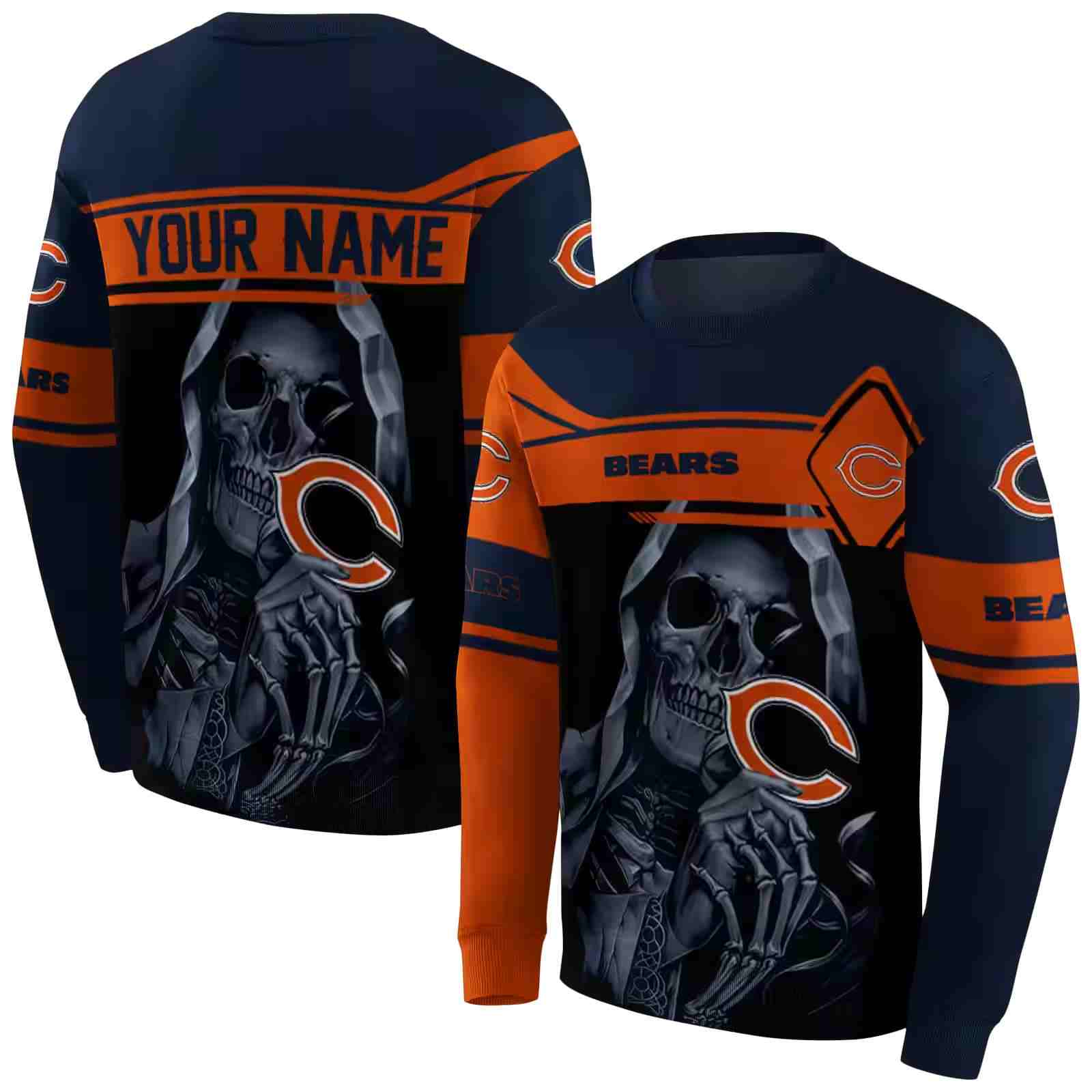 custom chicago bears grim reaper blue black hoodie premium grade