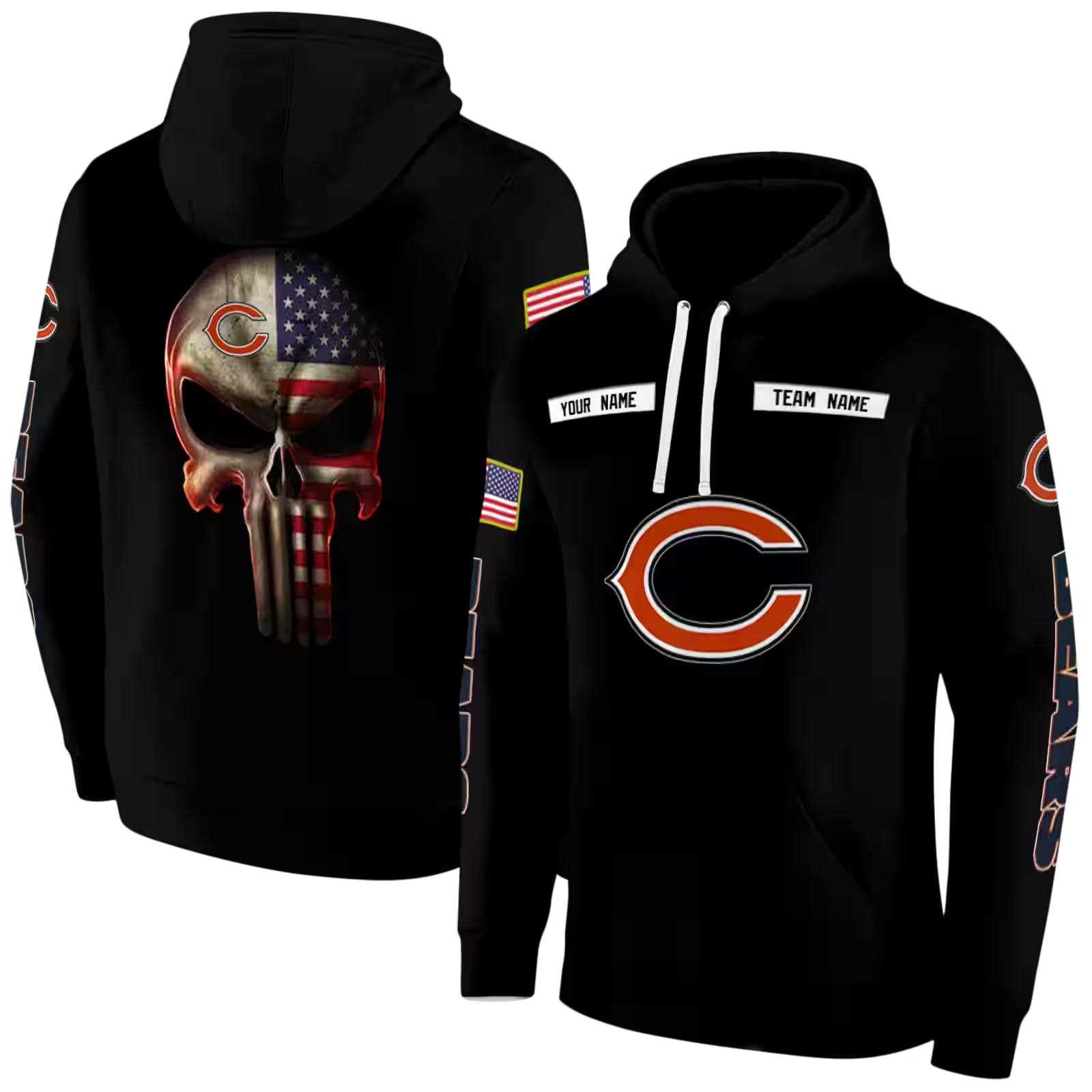 custom chicago bears punisher skull black hoodie fashion forward