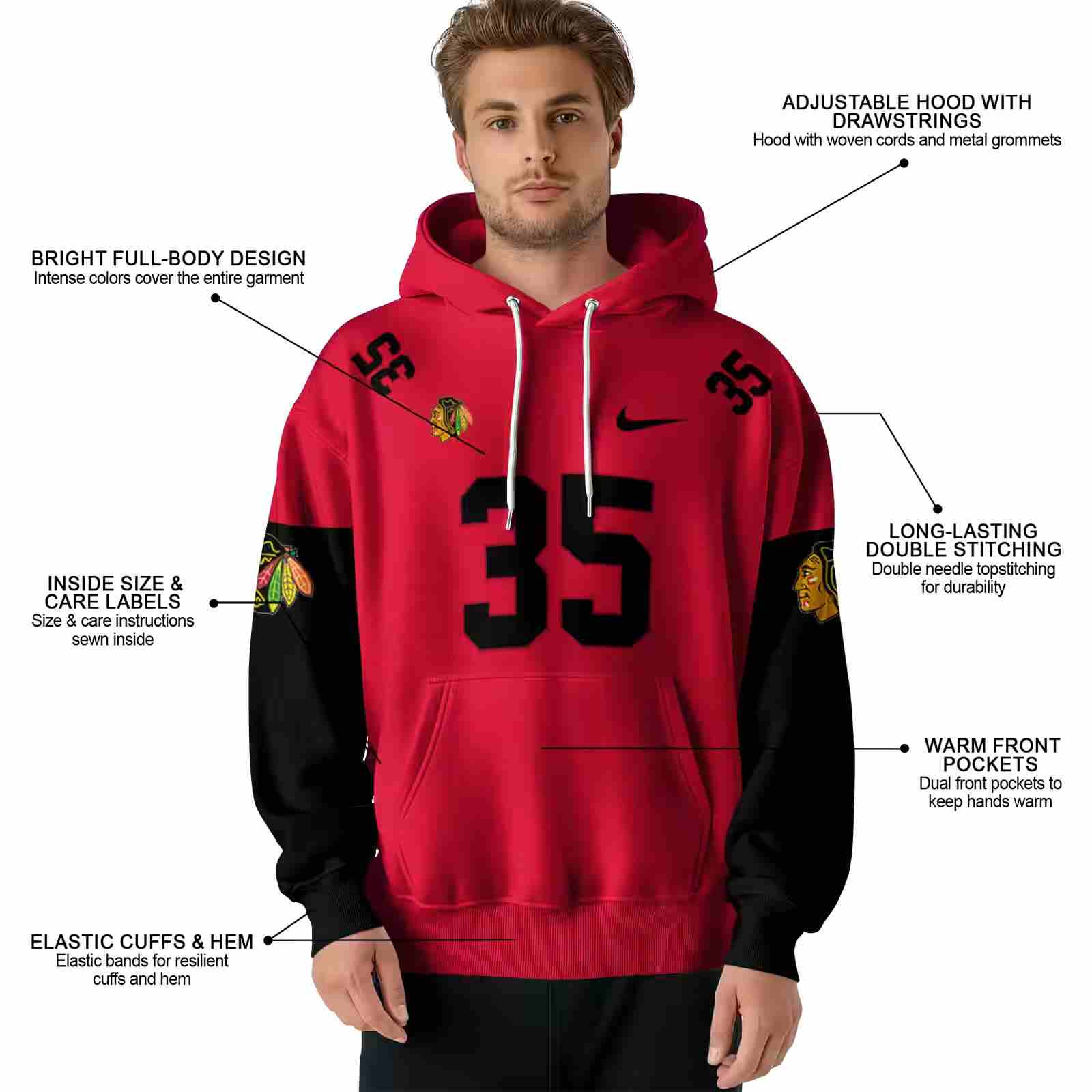 custom chicago blackhawks minimal design red hoodie latest model