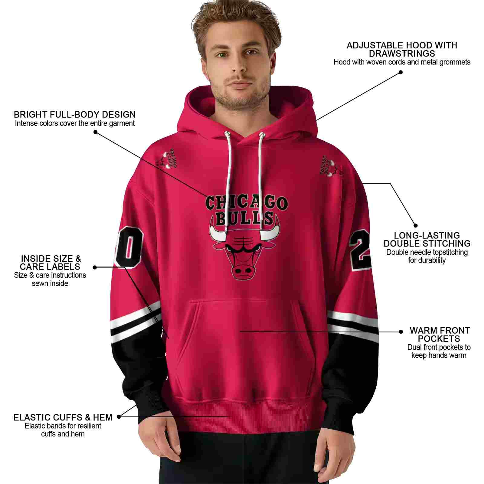 custom chicago bulls striped sleeves red hoodie latest model