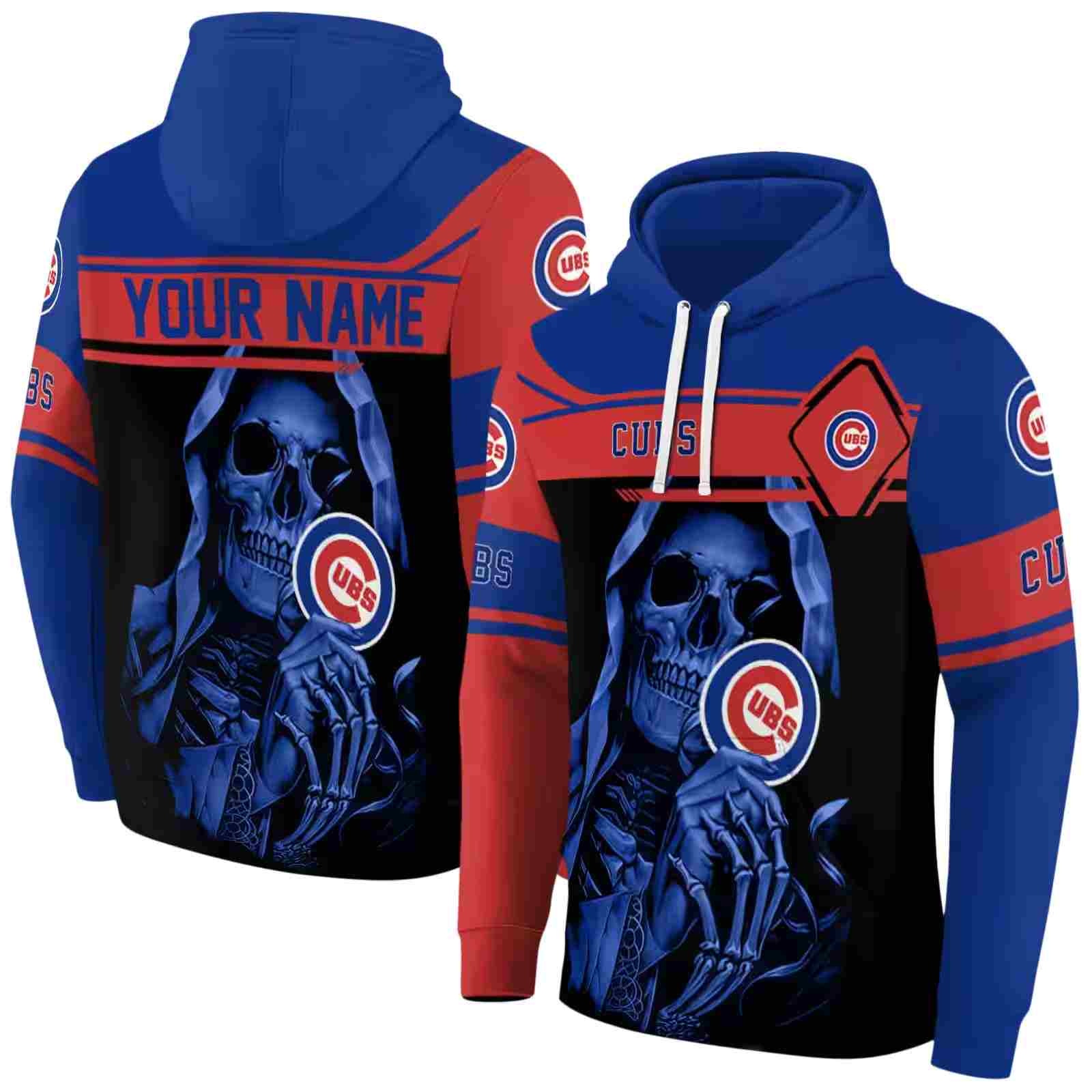custom chicago cubs grim reaper blue black hoodie fashion forward