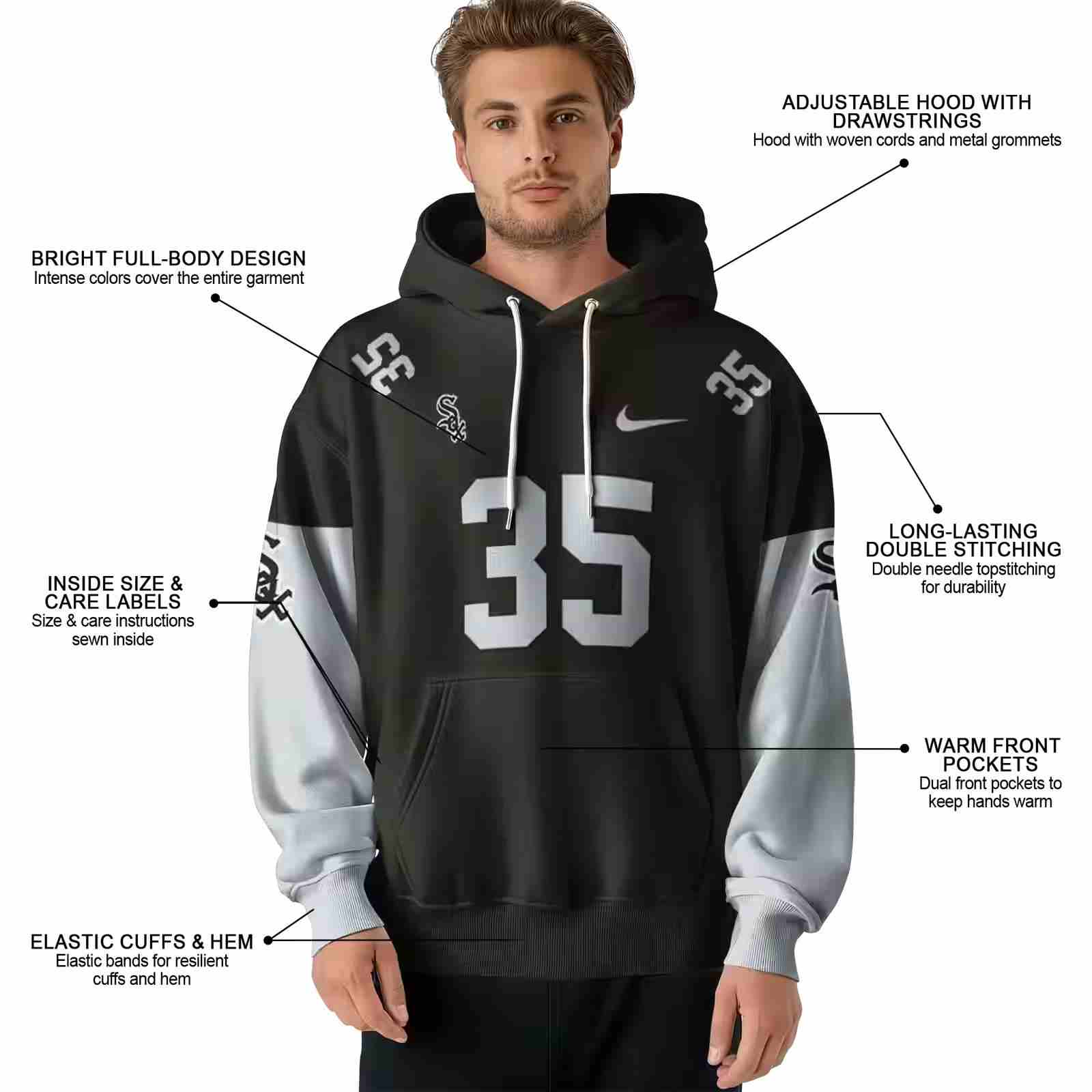 custom chicago white sox minimal design black hoodie latest model