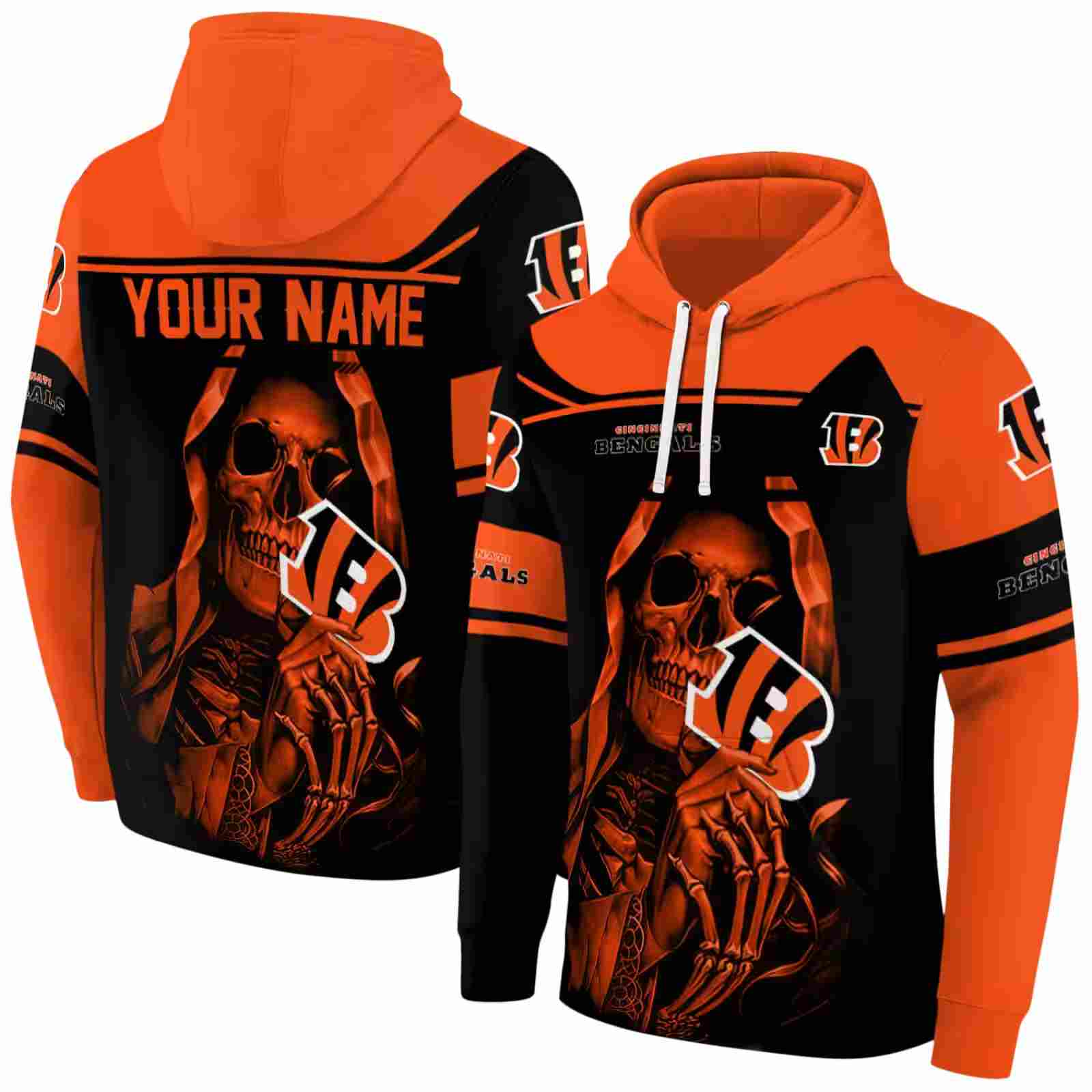 custom cincinnati bengals grim reaper orange black hoodie fashion forward