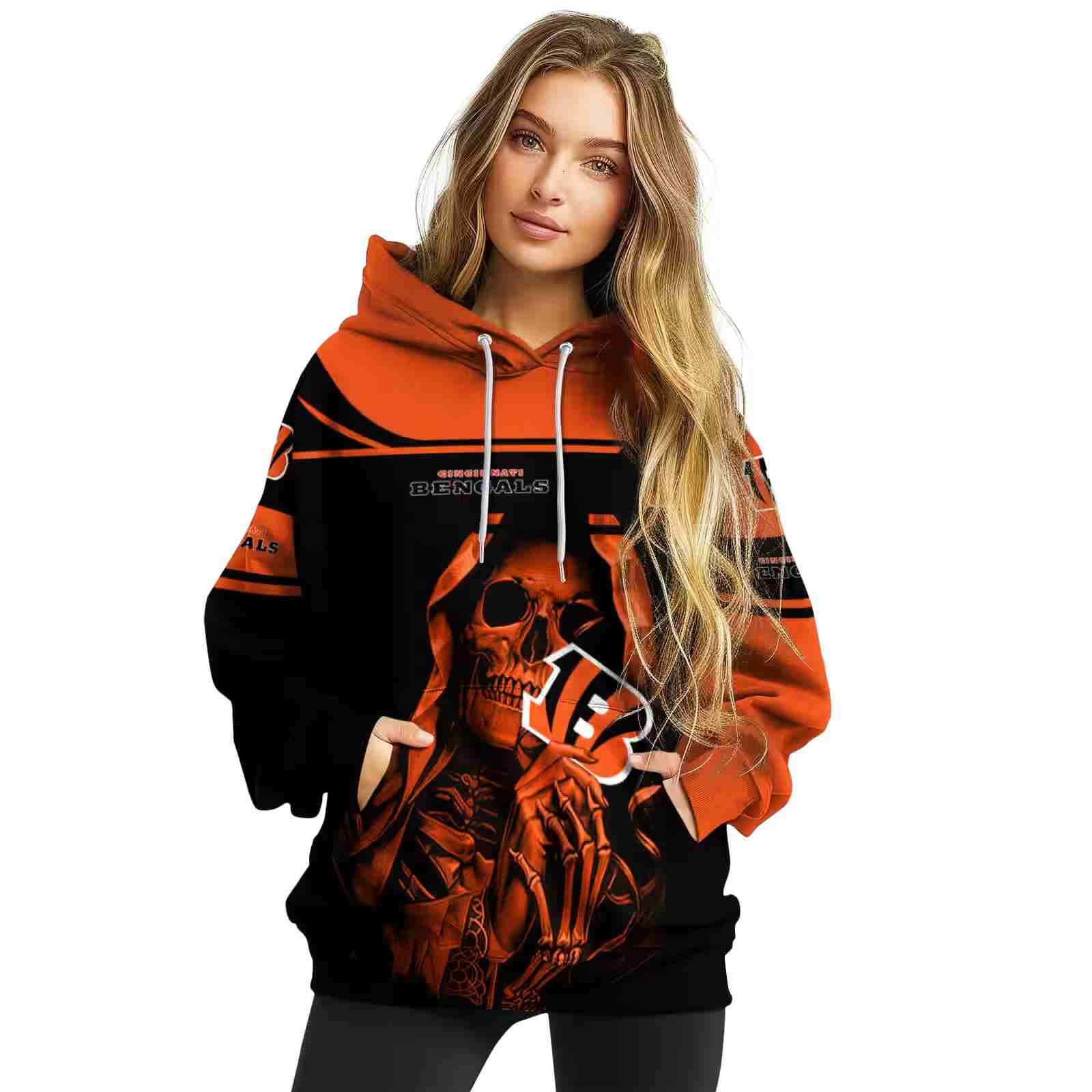 custom cincinnati bengals grim reaper orange black hoodie high quality