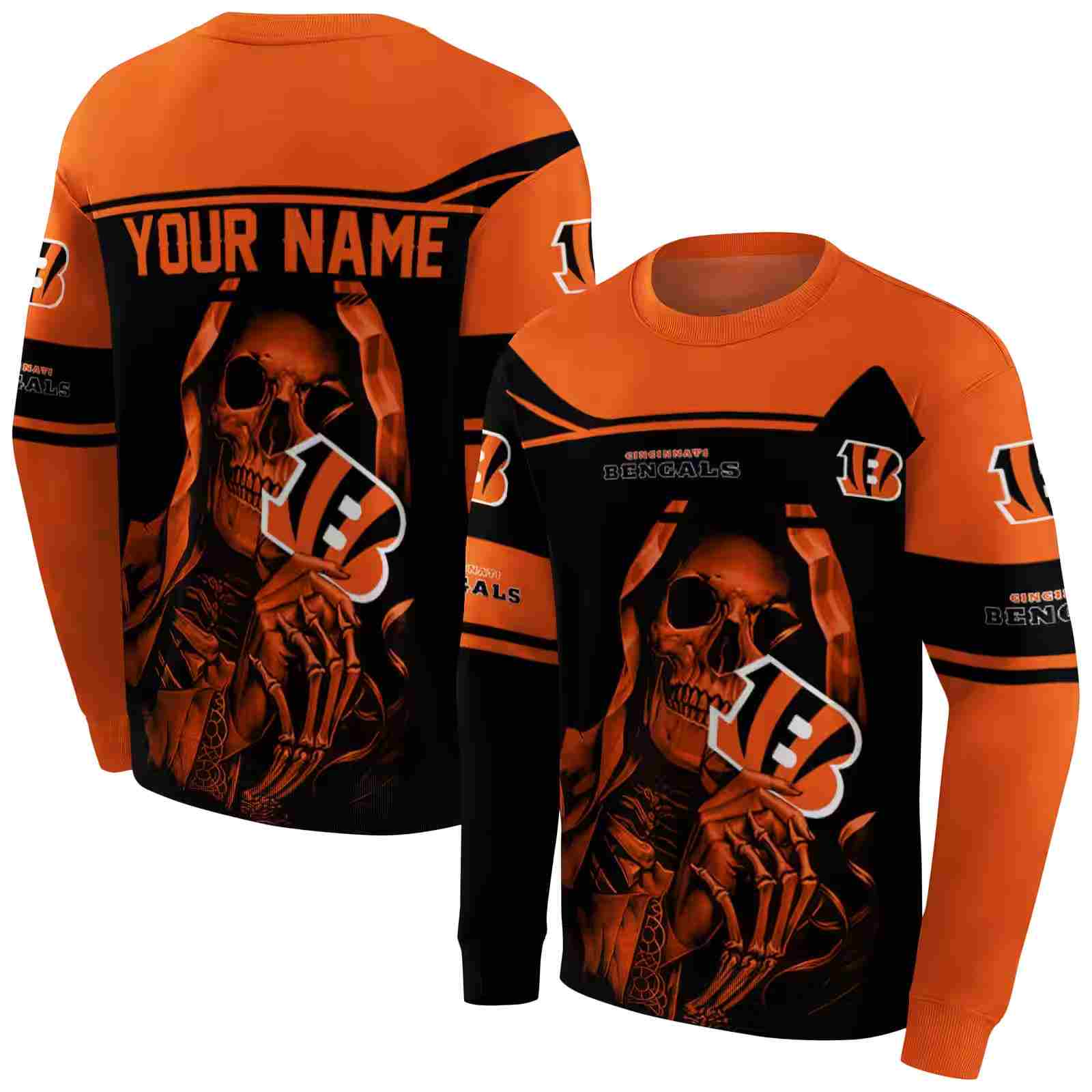 custom cincinnati bengals grim reaper orange black hoodie premium grade