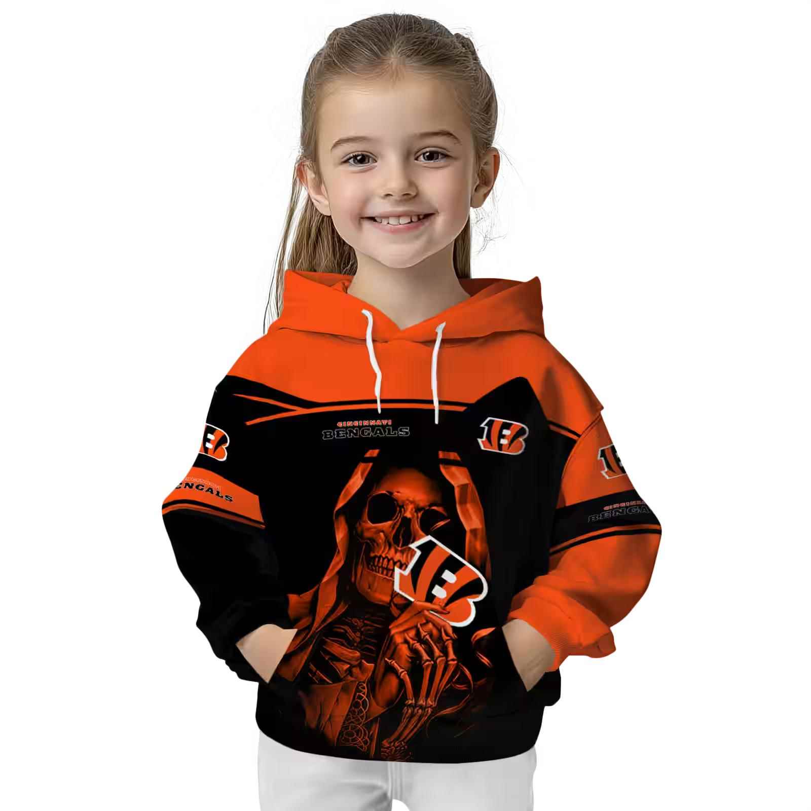 custom cincinnati bengals grim reaper orange black hoodie top rated