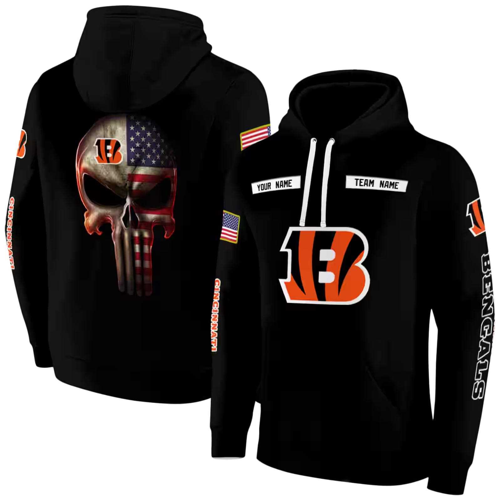 custom cincinnati bengals punisher skull black hoodie fashion forward