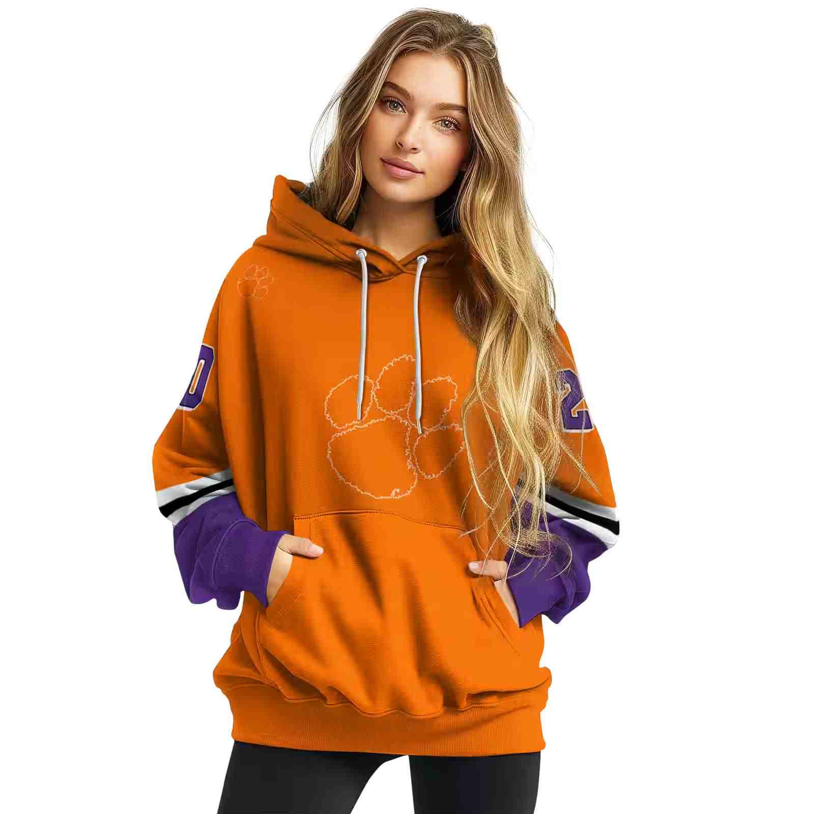 custom clemson tigers striped sleeves orange hoodie high quality