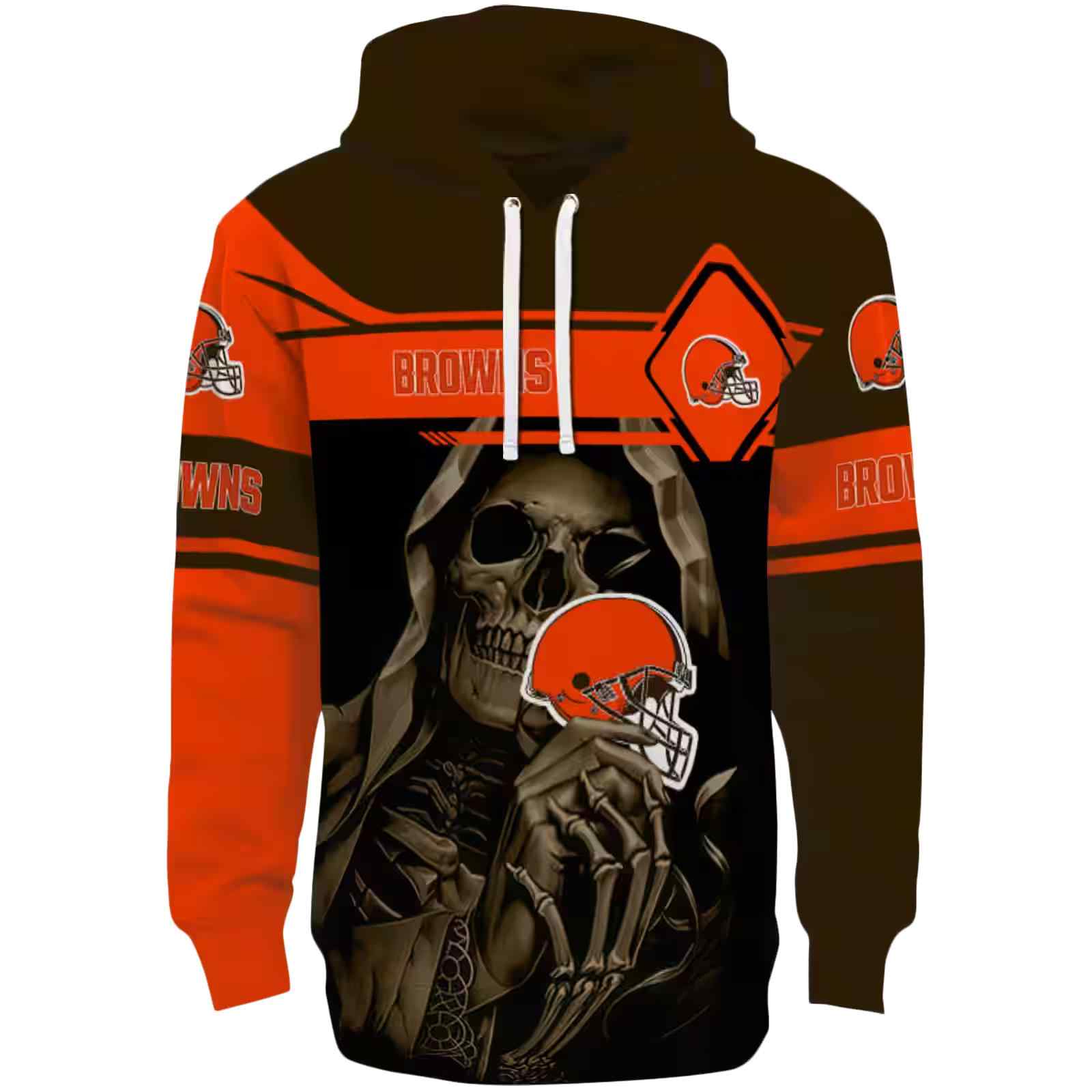 Custom Cleveland Browns Grim Reaper Brown Black Hoodie