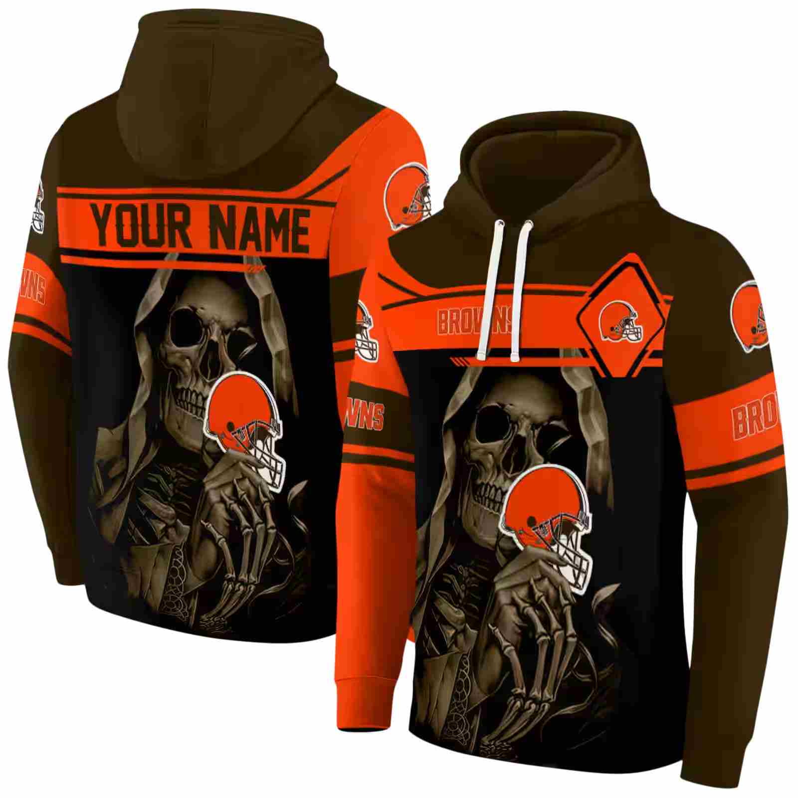 custom cleveland browns grim reaper brown black hoodie fashion forward