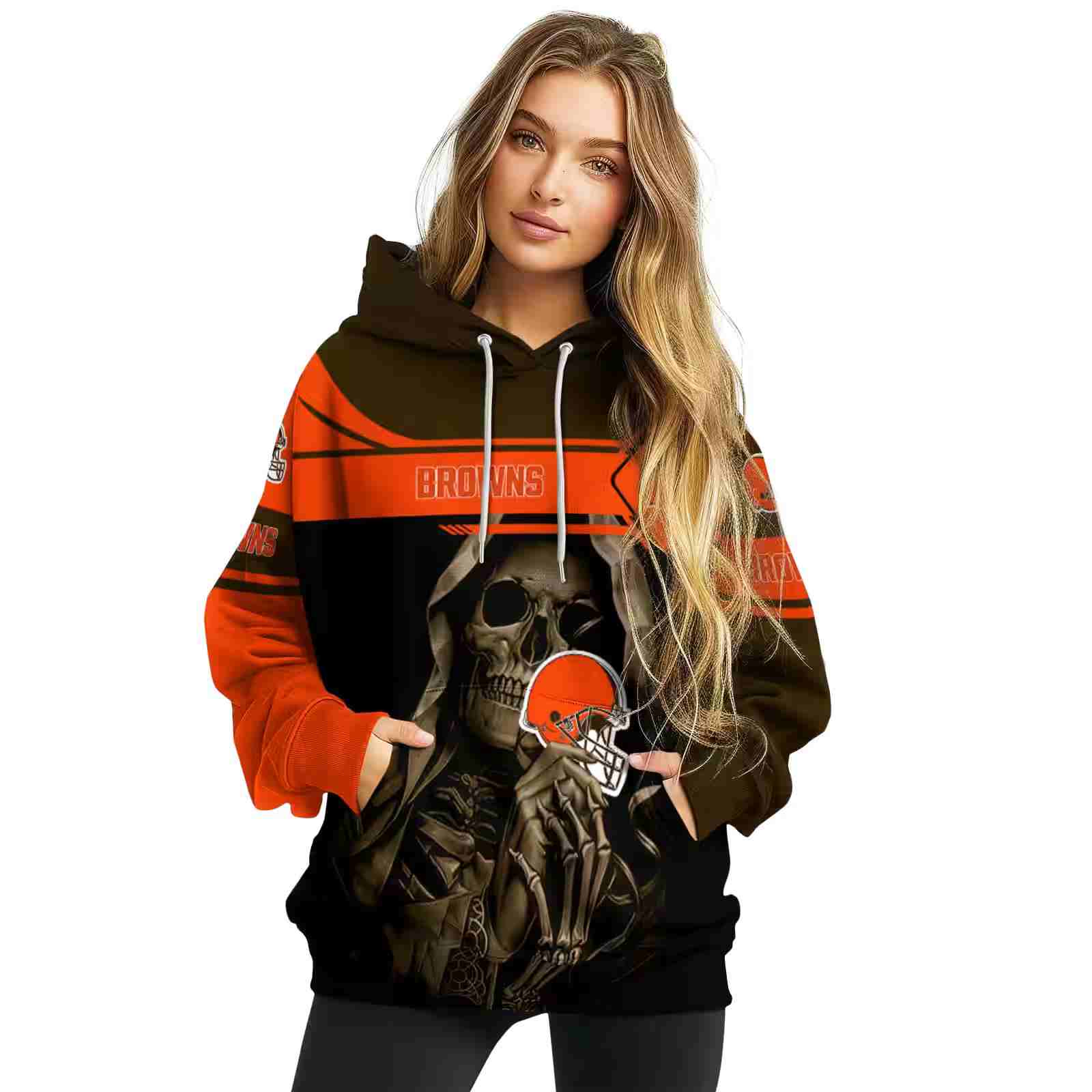 custom cleveland browns grim reaper brown black hoodie high quality