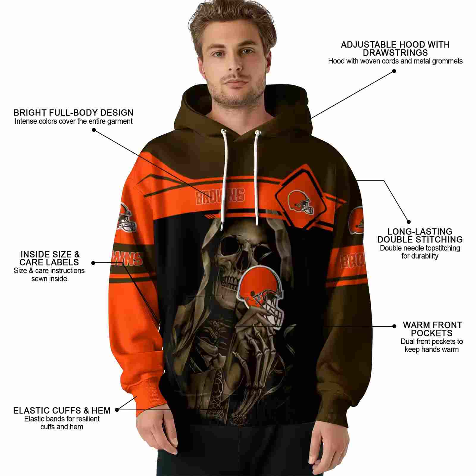 custom cleveland browns grim reaper brown black hoodie latest model