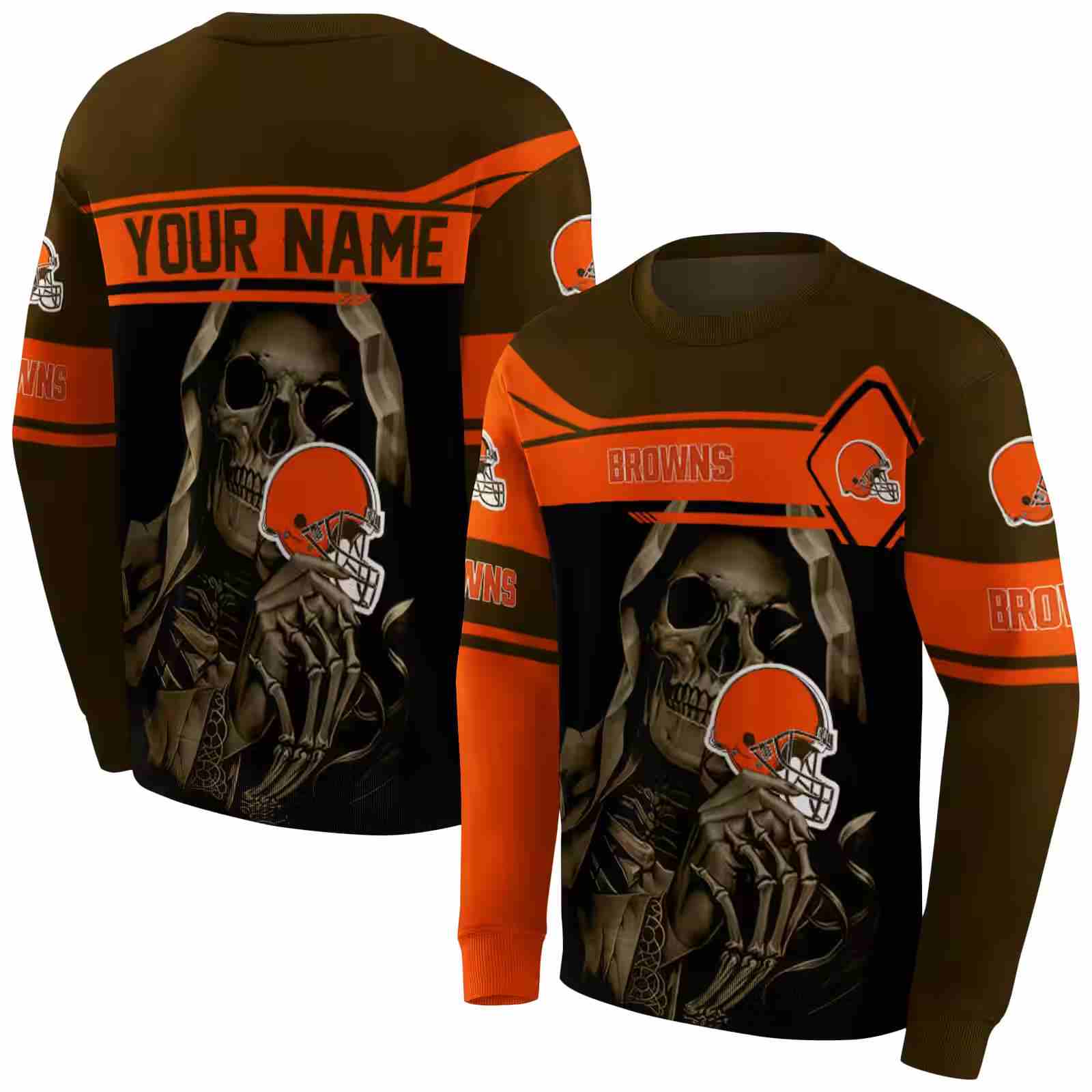 custom cleveland browns grim reaper brown black hoodie premium grade