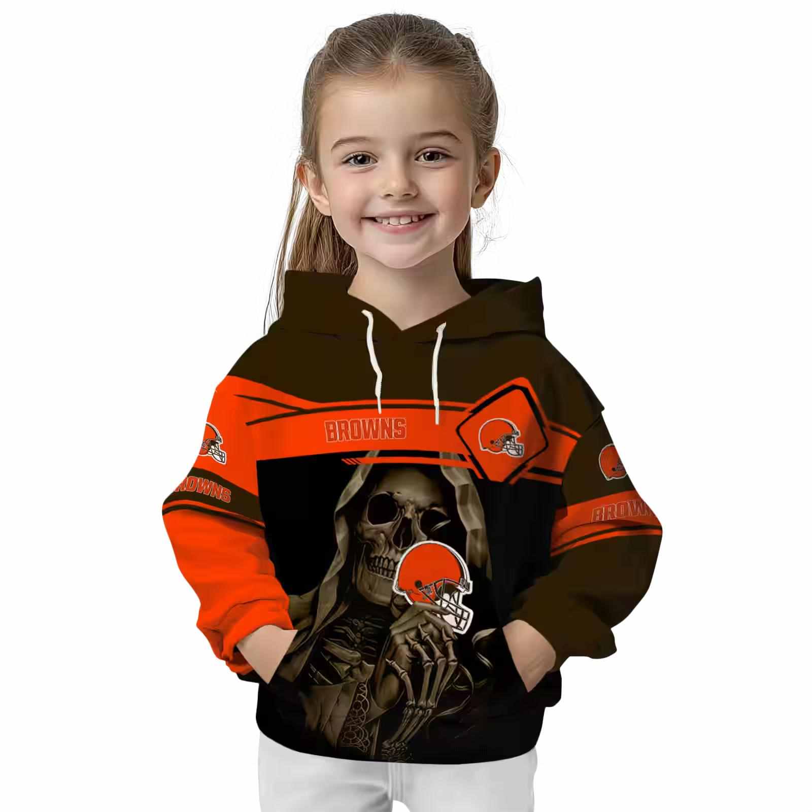 custom cleveland browns grim reaper brown black hoodie top rated