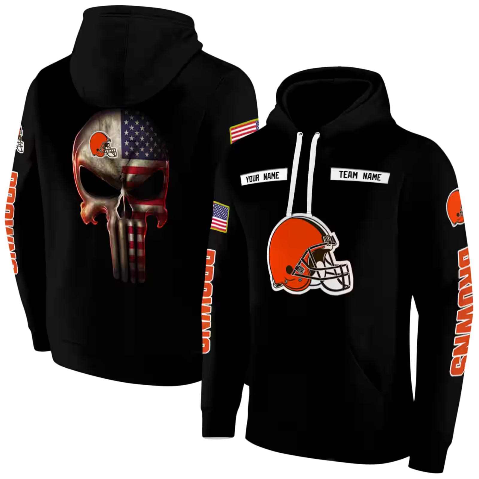 custom cleveland browns punisher skull black hoodie fashion forward