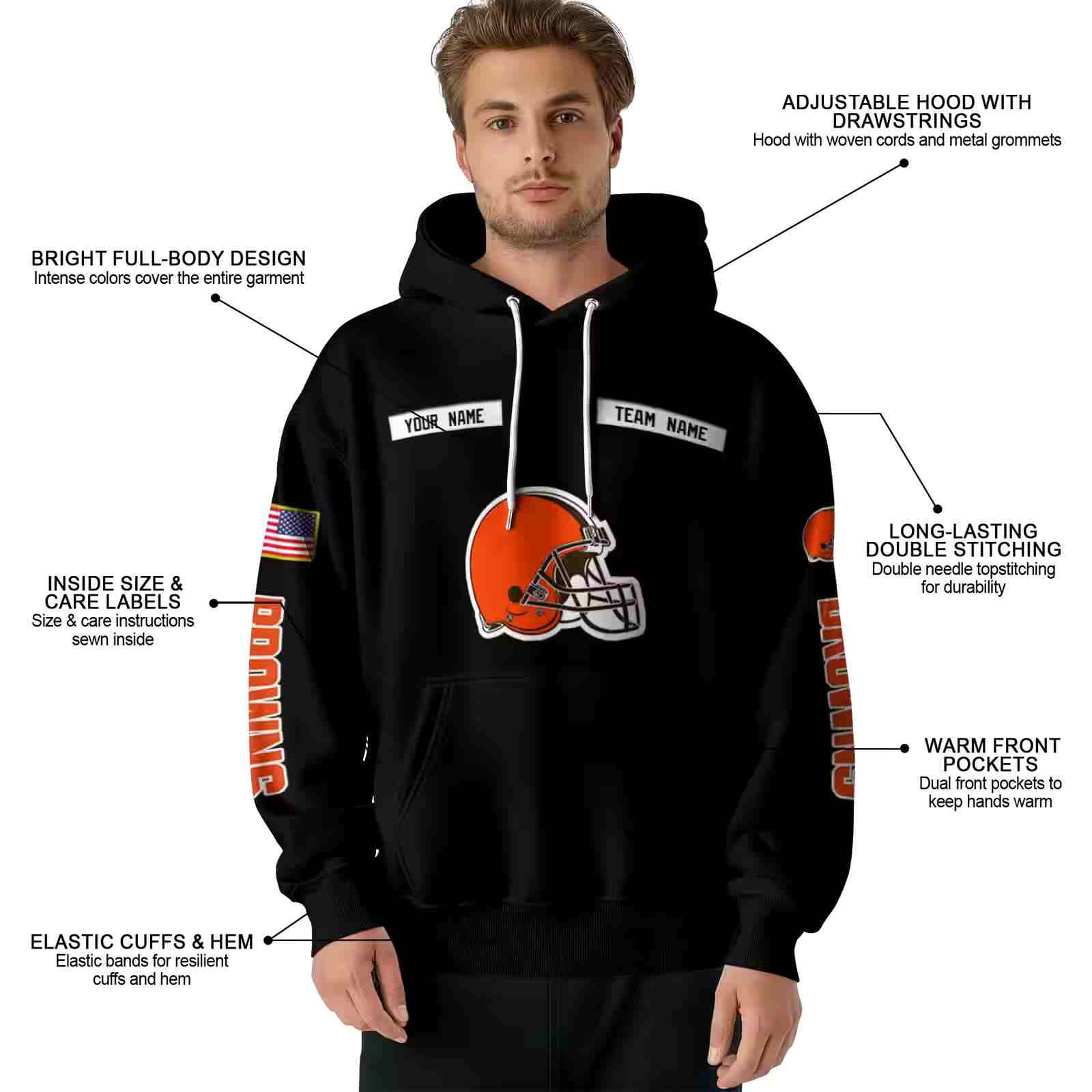 custom cleveland browns punisher skull black hoodie latest model