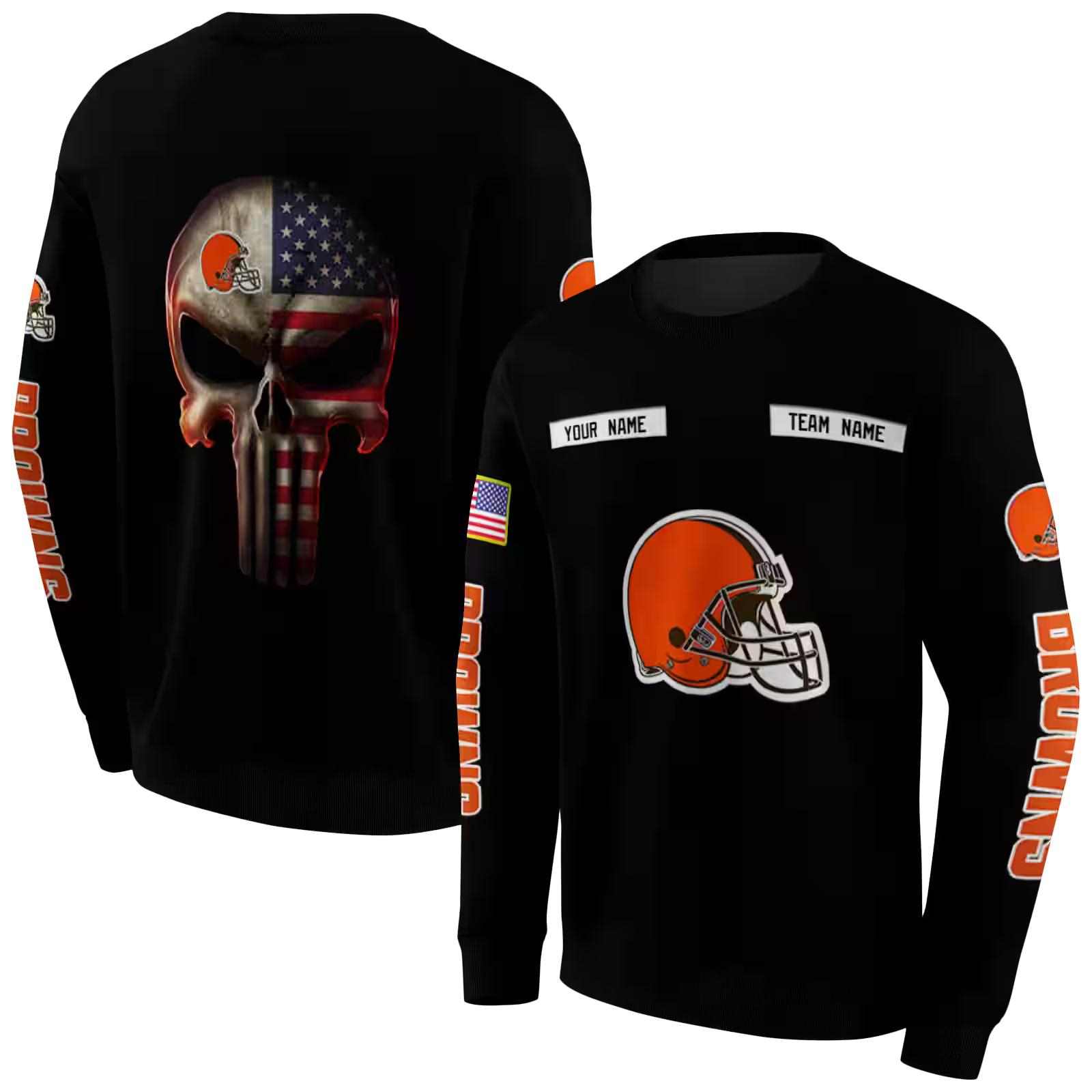 custom cleveland browns punisher skull black hoodie premium grade