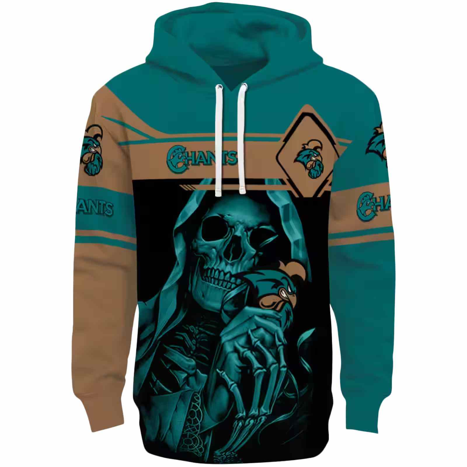 Custom Coastal Carolina Chanticleers Grim Reaper Green Black Hoodie