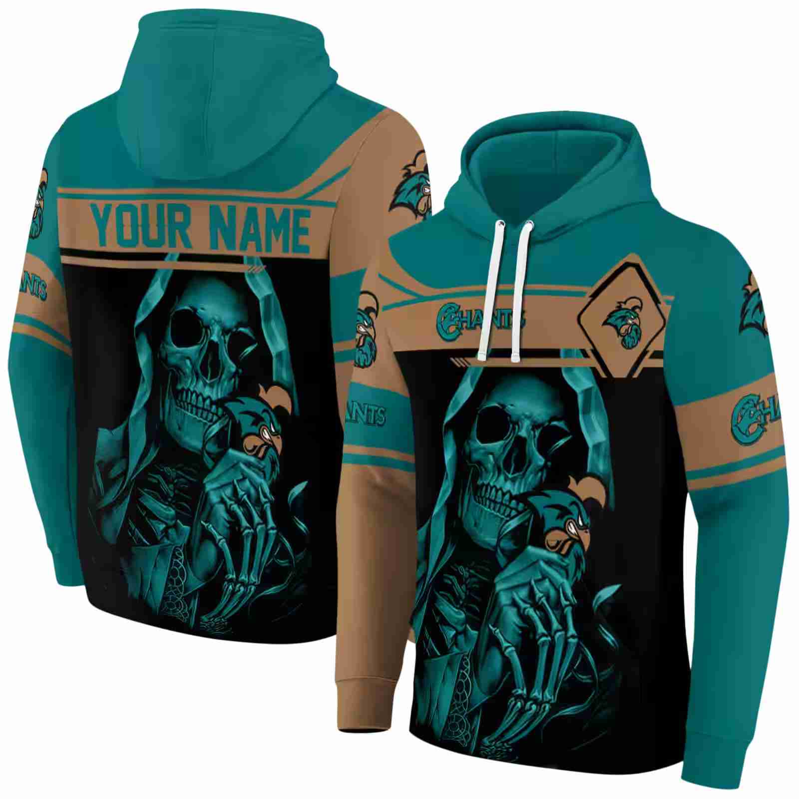 custom coastal carolina chanticleers grim reaper green black hoodie fashion forward