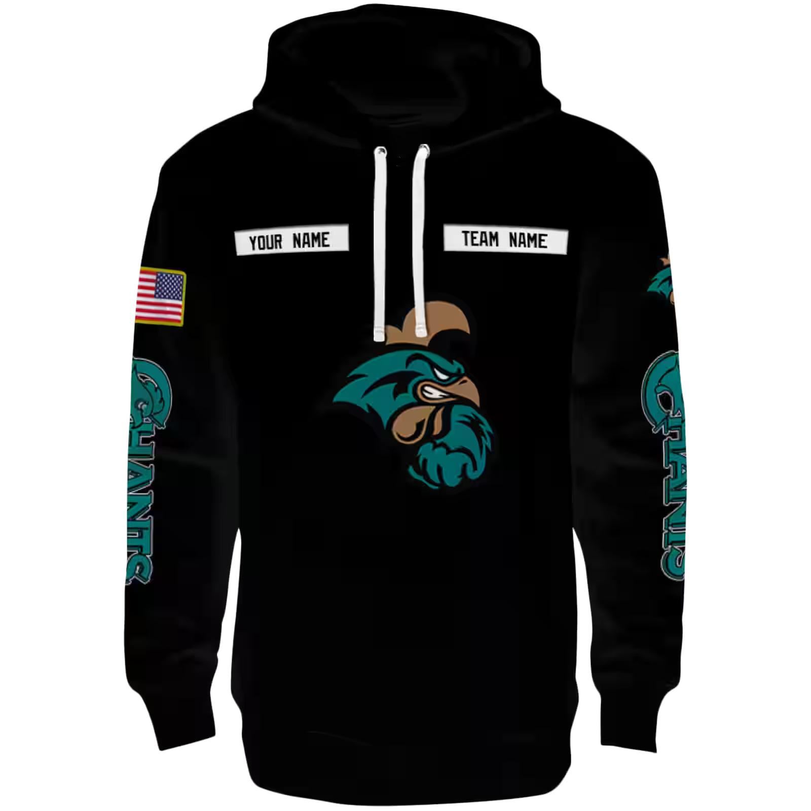 Custom Coastal Carolina Chanticleers Punisher Skull Black Hoodie