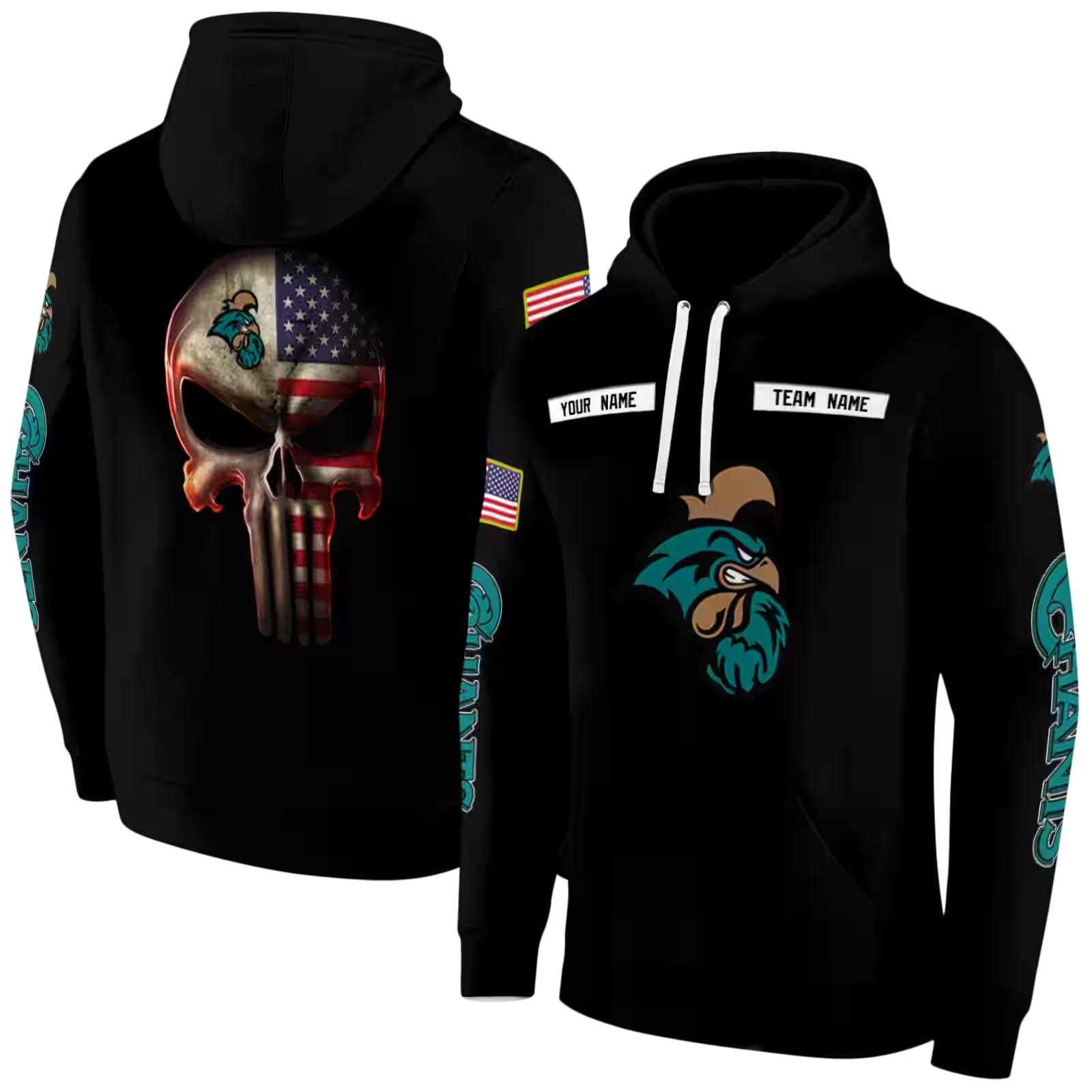 custom coastal carolina chanticleers punisher skull black hoodie fashion forward