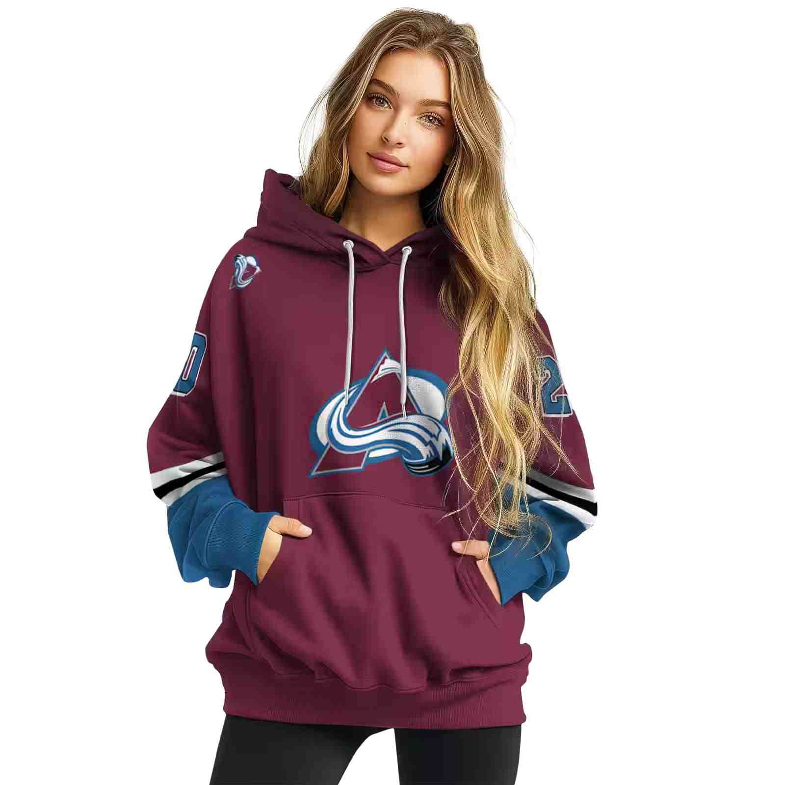 custom colorado avalanche striped sleeves burgundy hoodie high quality