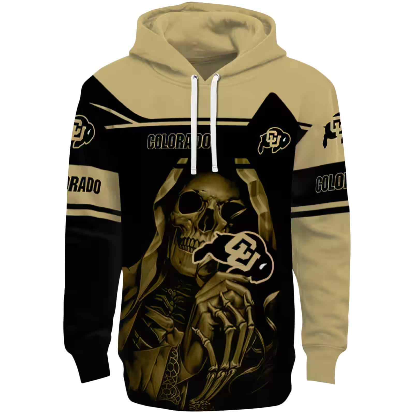 Custom Colorado Buffaloes Grim Reaper Gold Black Hoodie