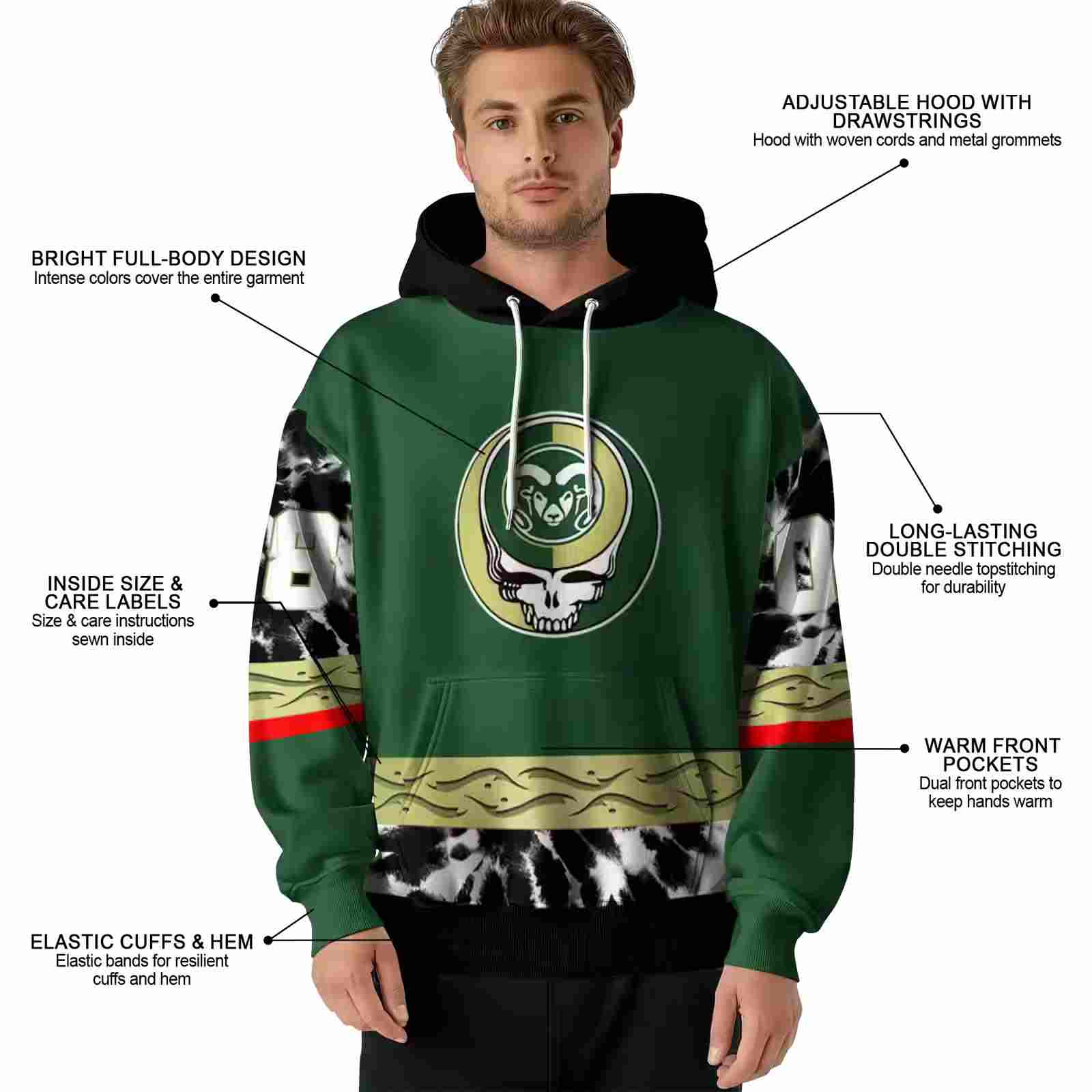 custom colorado state rams grateful vibes green hoodie latest model