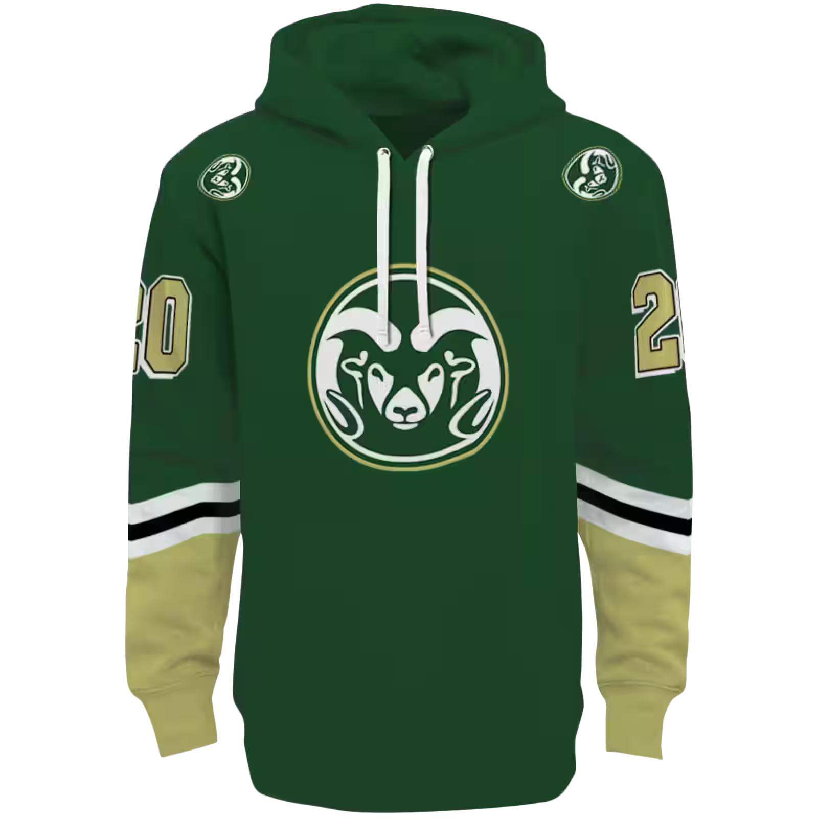 Custom Colorado State Rams Striped Sleeves Green Hoodie