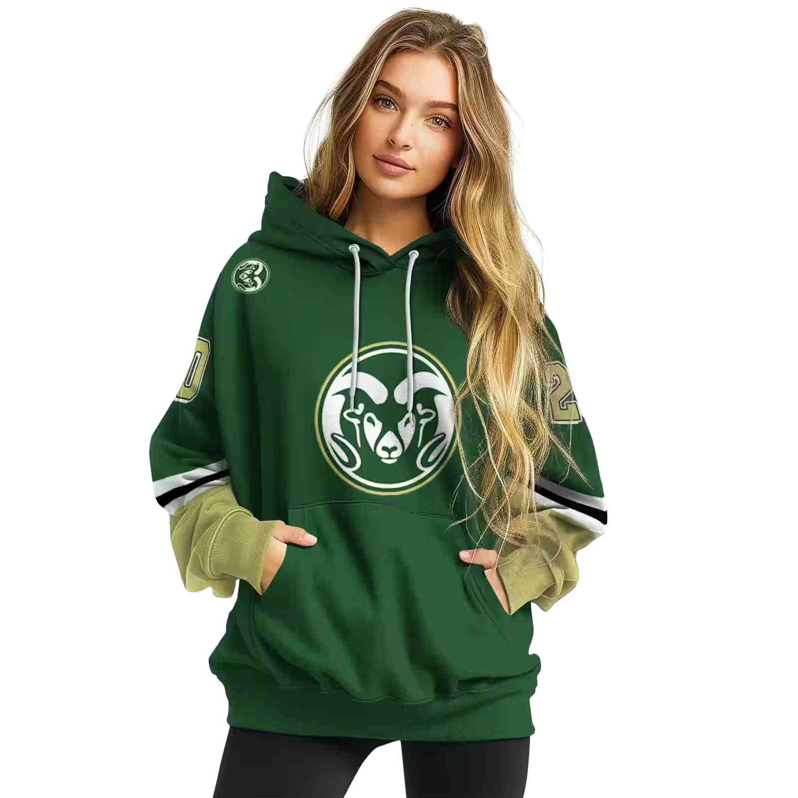 custom colorado state rams striped sleeves green hoodie high quality