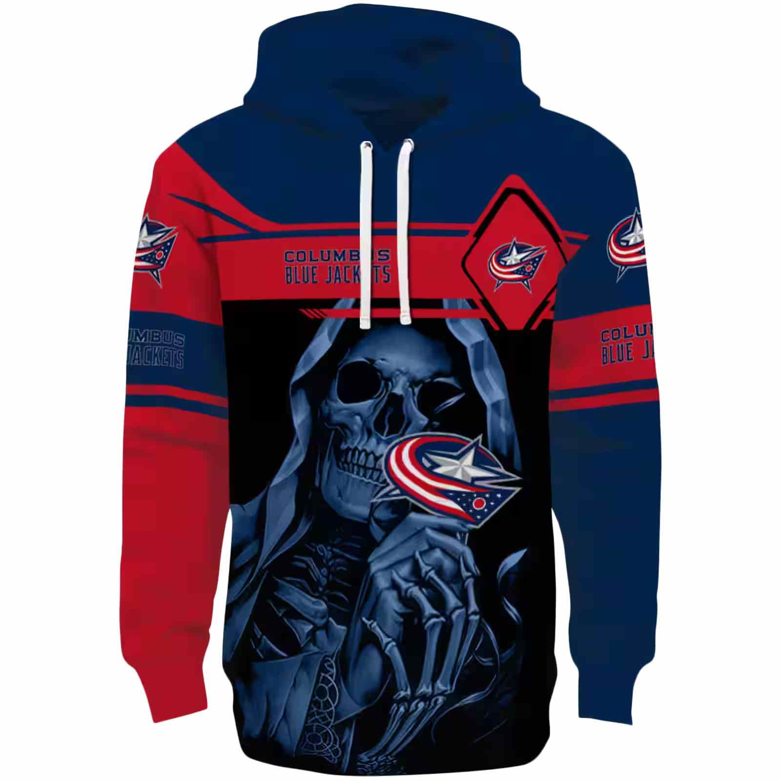 Custom Columbus Blue Jackets Grim Reaper Navy Blue Black Hoodie