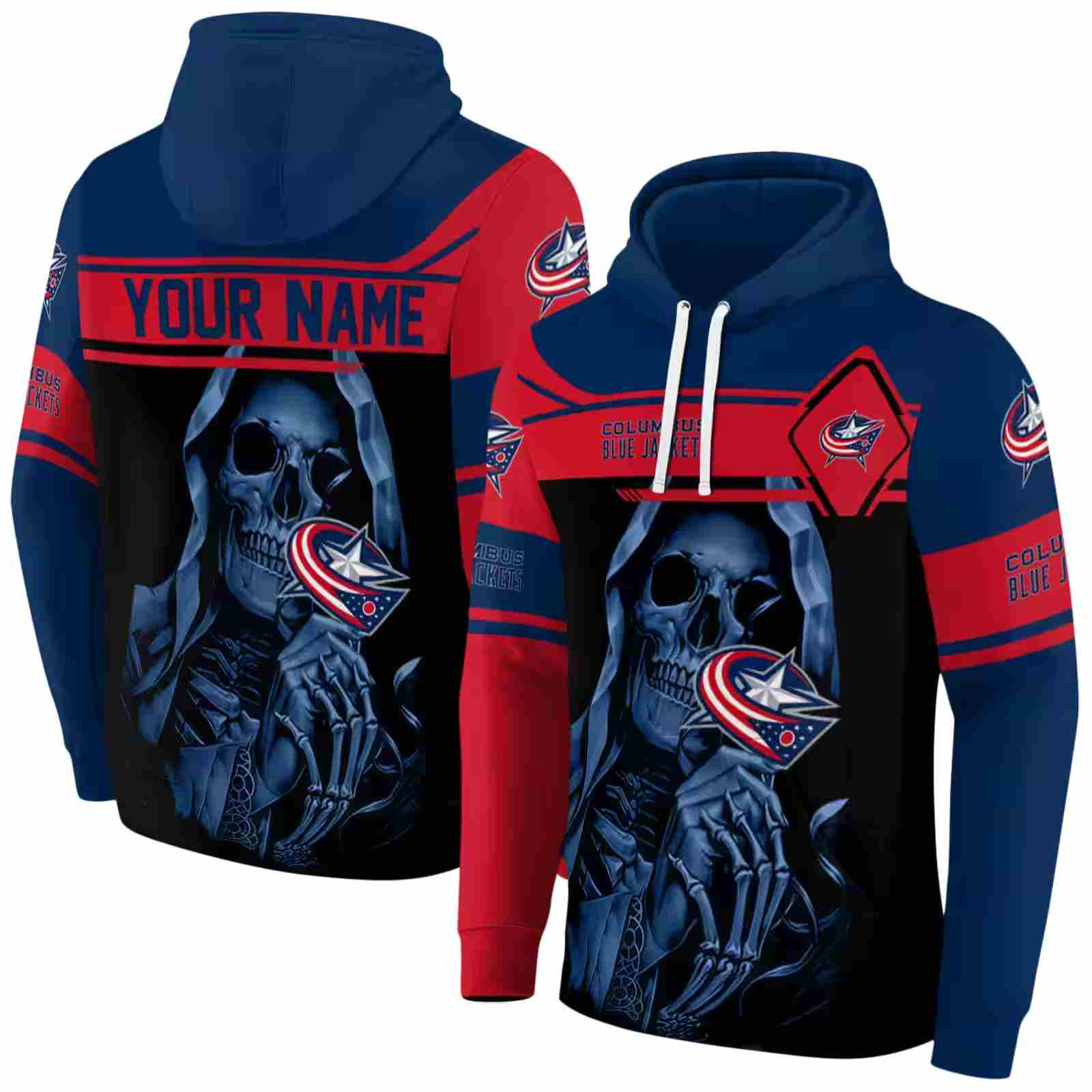 custom columbus blue jackets grim reaper navy blue black hoodie fashion forward