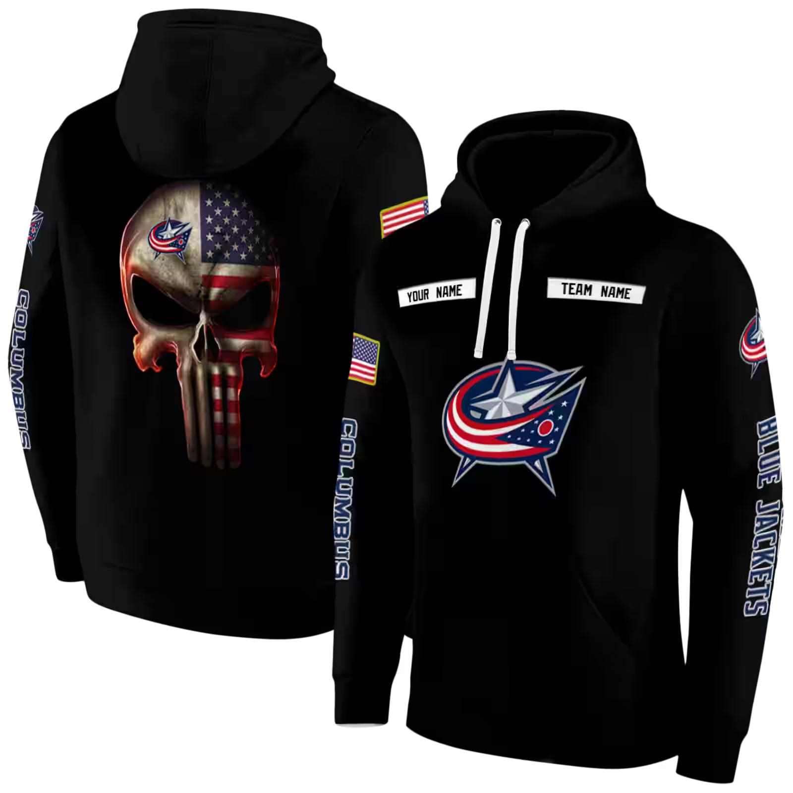 custom columbus blue jackets punisher skull black hoodie fashion forward