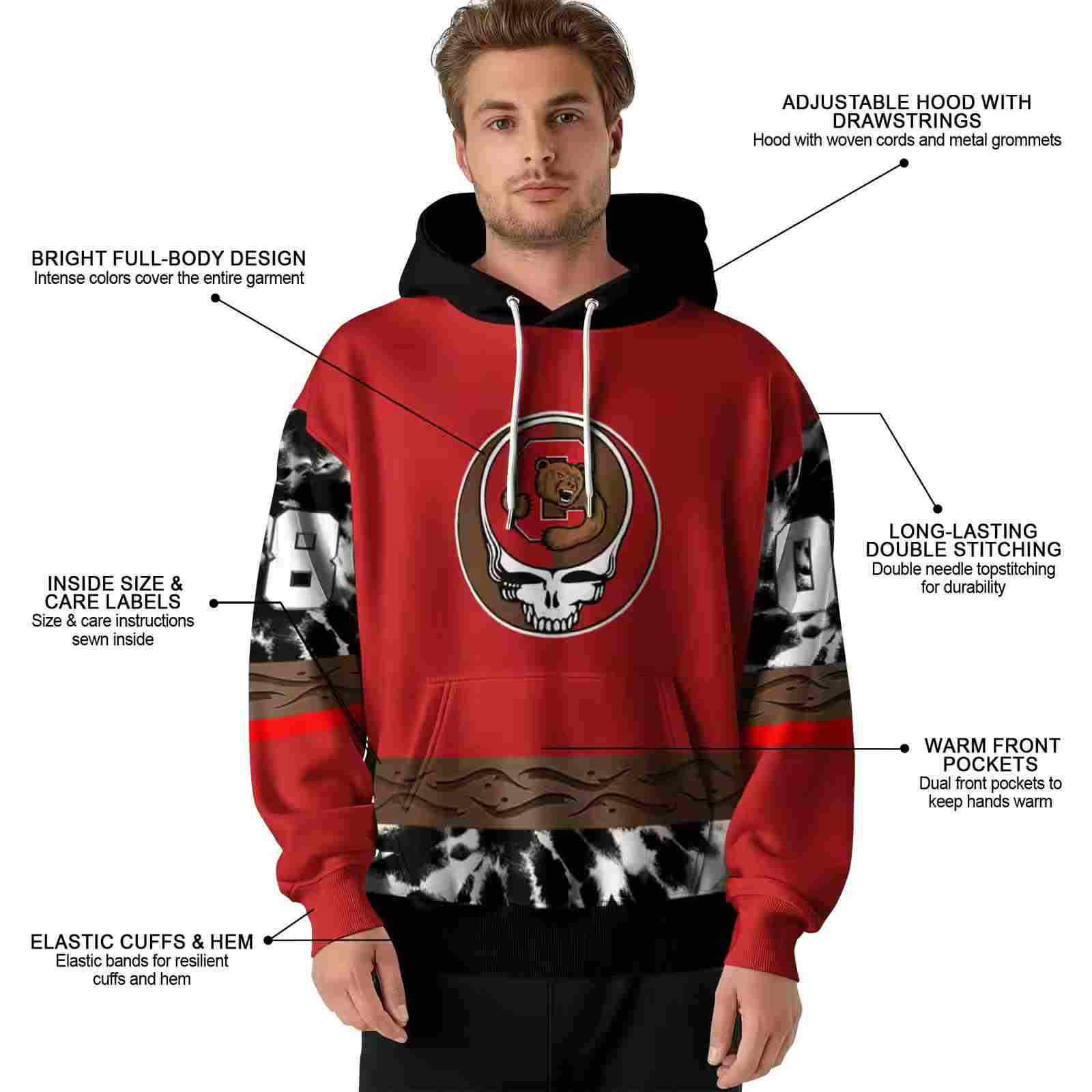 custom cornell big red grateful vibes red hoodie latest model