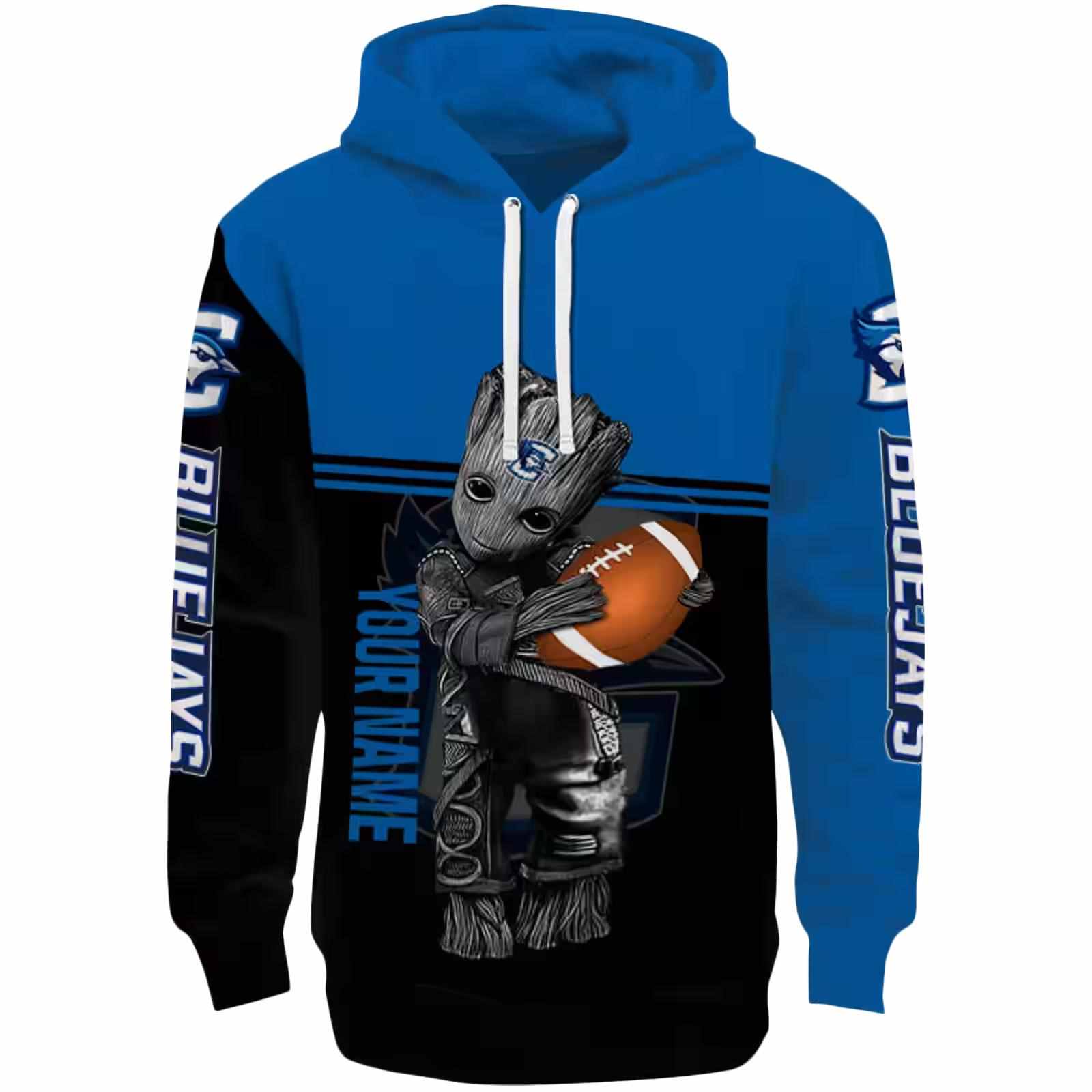 Custom Creighton Bluejays Baby Groot Blue Black Hoodie