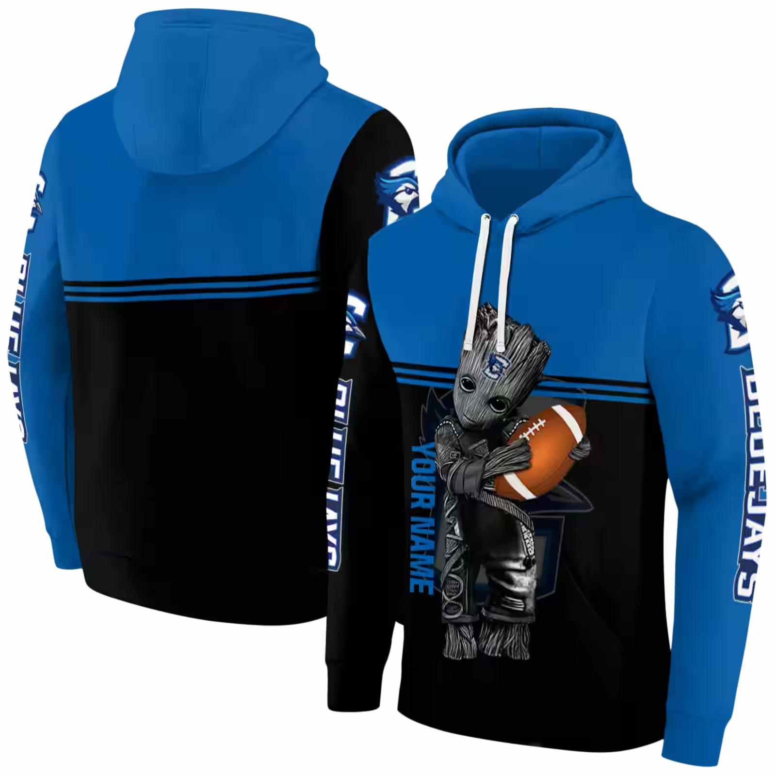 custom creighton bluejays baby groot blue black hoodie fashion forward