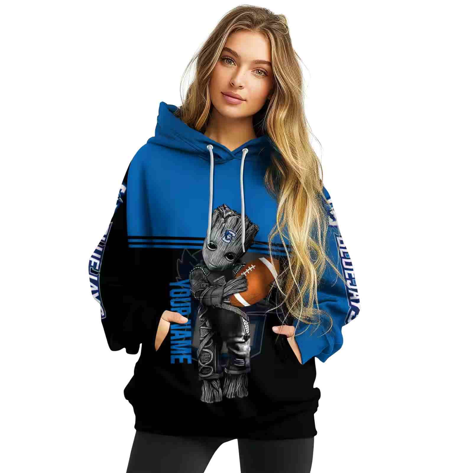 custom creighton bluejays baby groot blue black hoodie high quality