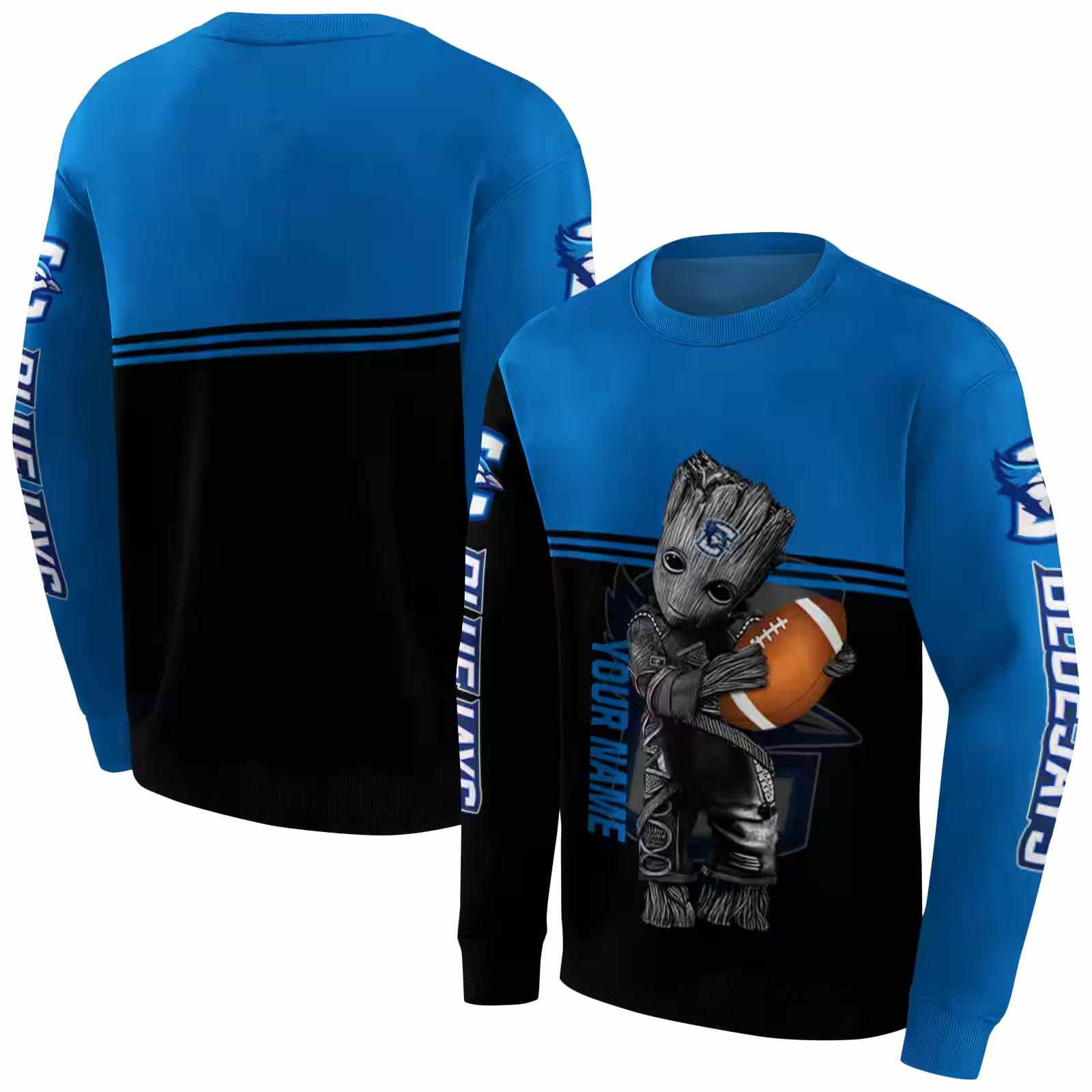 custom creighton bluejays baby groot blue black hoodie premium grade