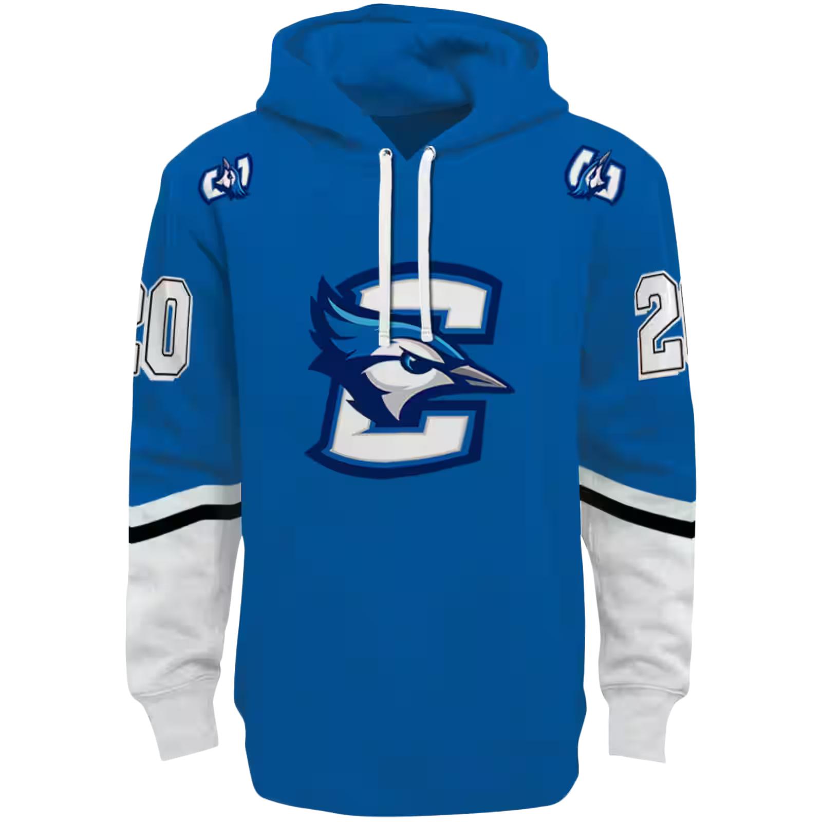 Custom Creighton Bluejays Striped Sleeves Blue Hoodie