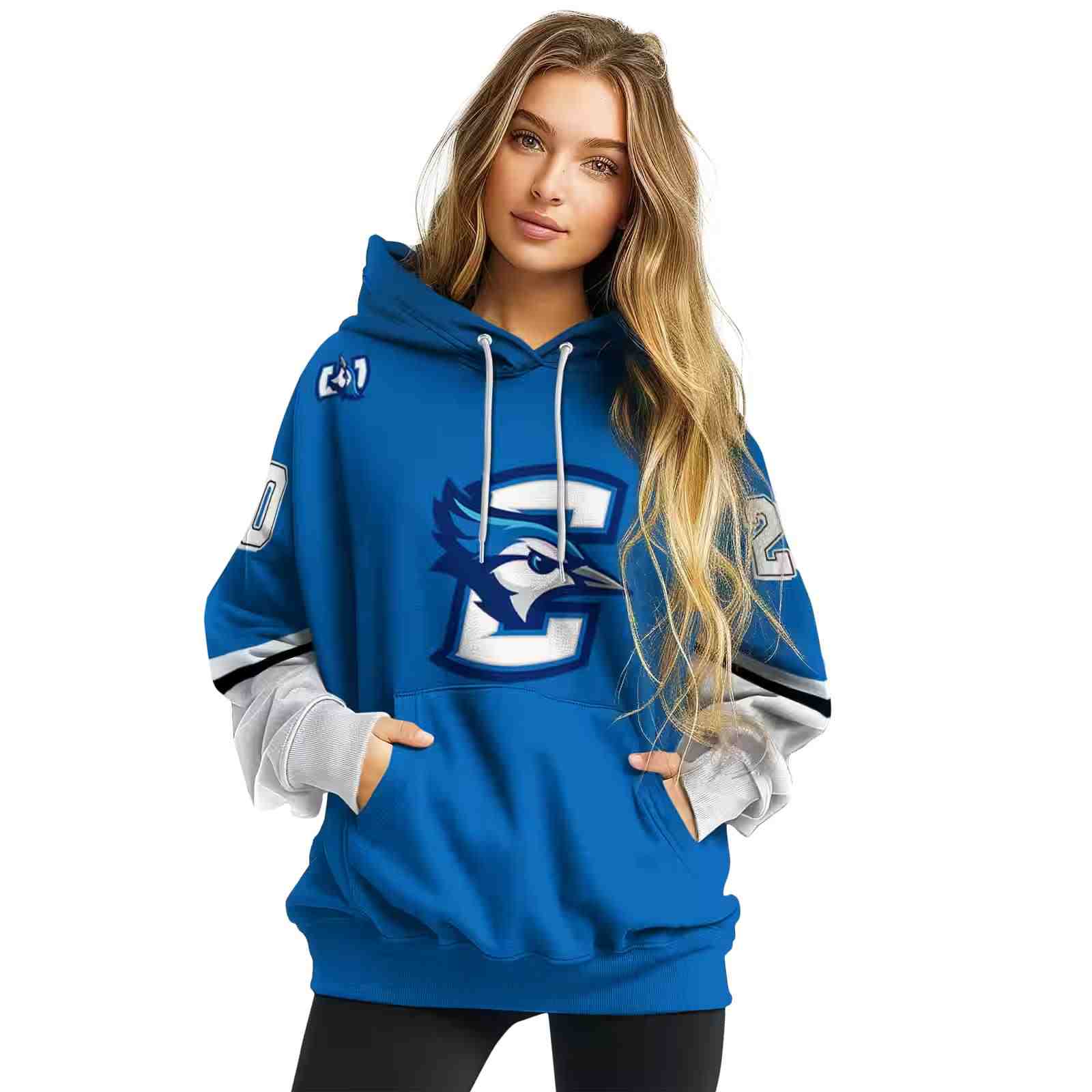 custom creighton bluejays striped sleeves blue hoodie high quality