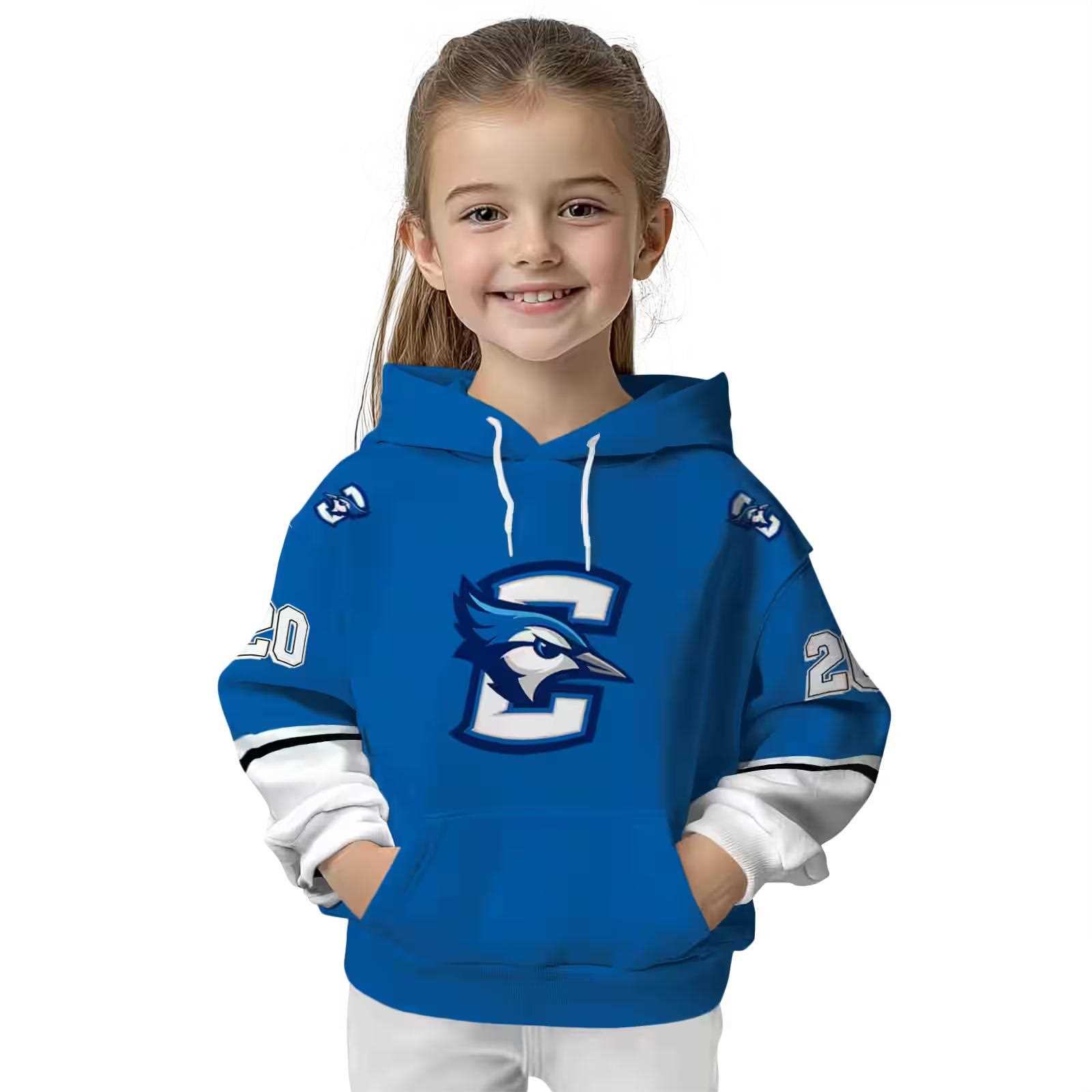 custom creighton bluejays striped sleeves blue hoodie top rated