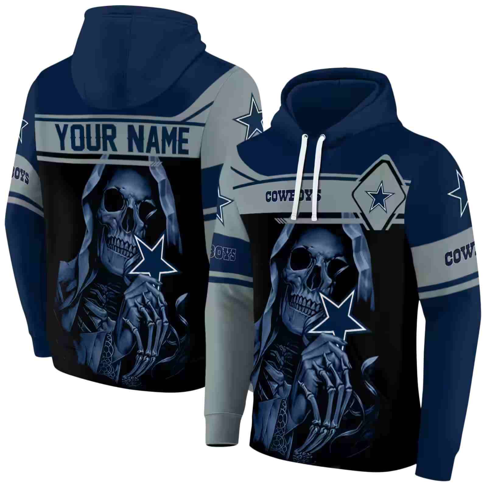 custom dallas cowboys grim reaper blue black hoodie fashion forward