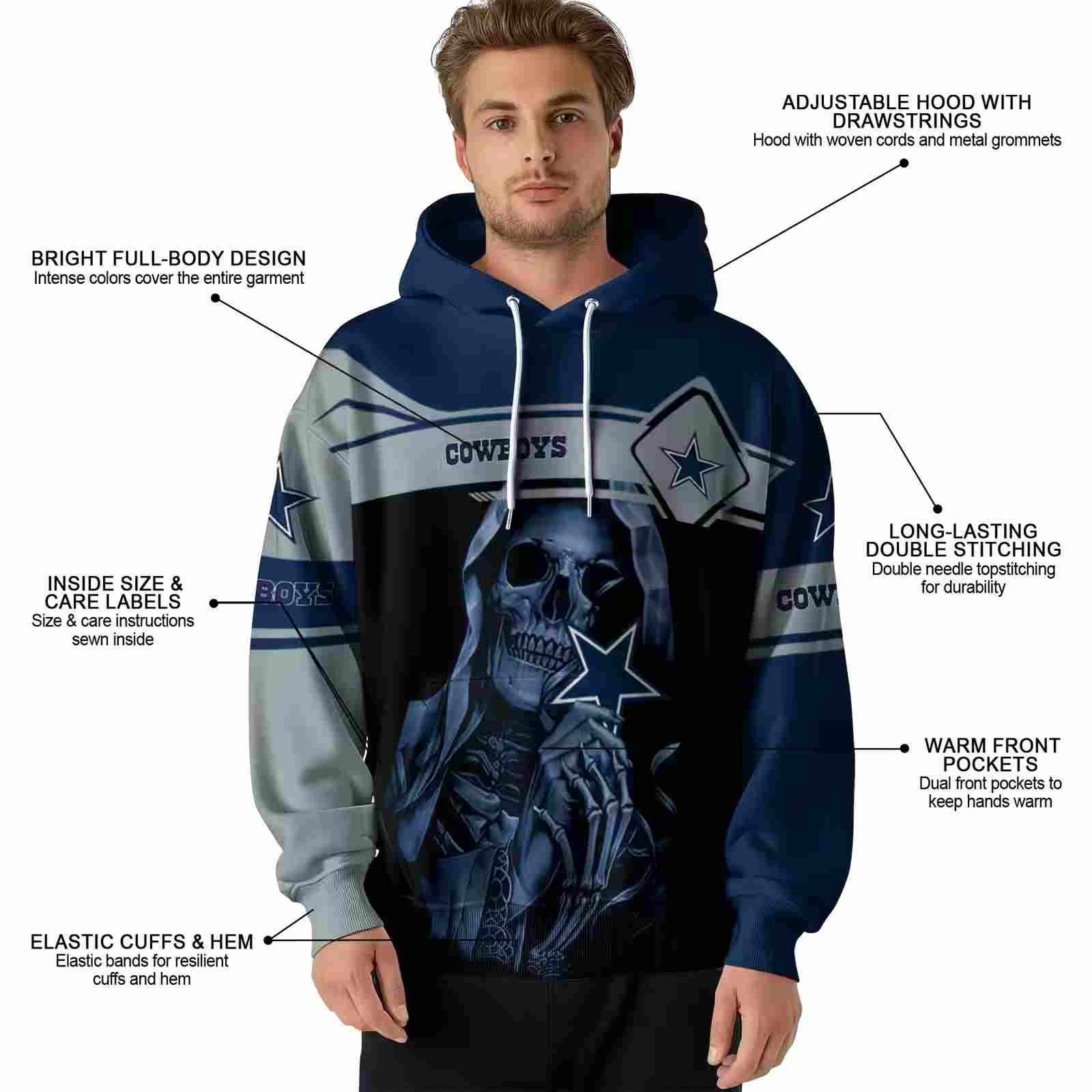 custom dallas cowboys grim reaper blue black hoodie latest model