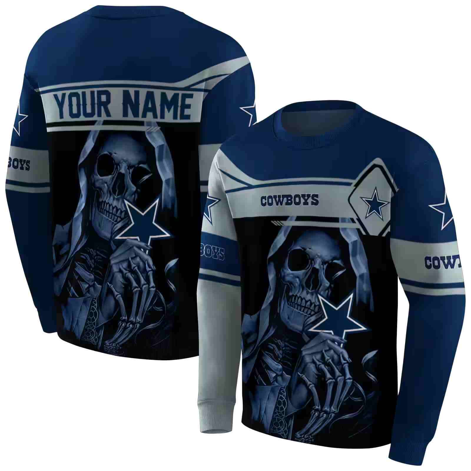 custom dallas cowboys grim reaper blue black hoodie premium grade